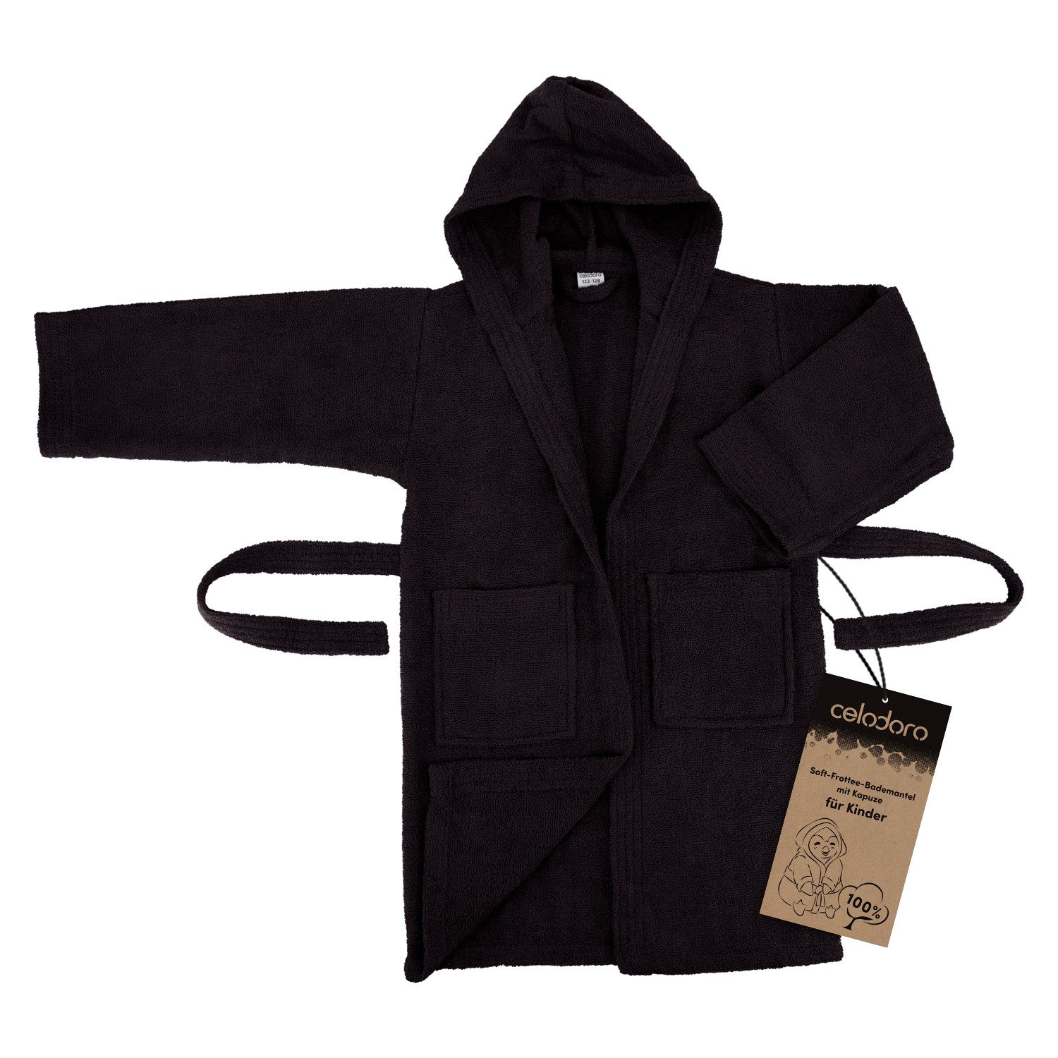 celodoro Kinderbademantel Kinder Bademantel mit Kapuze für Mädchen und Jungen weiche Baumwolle