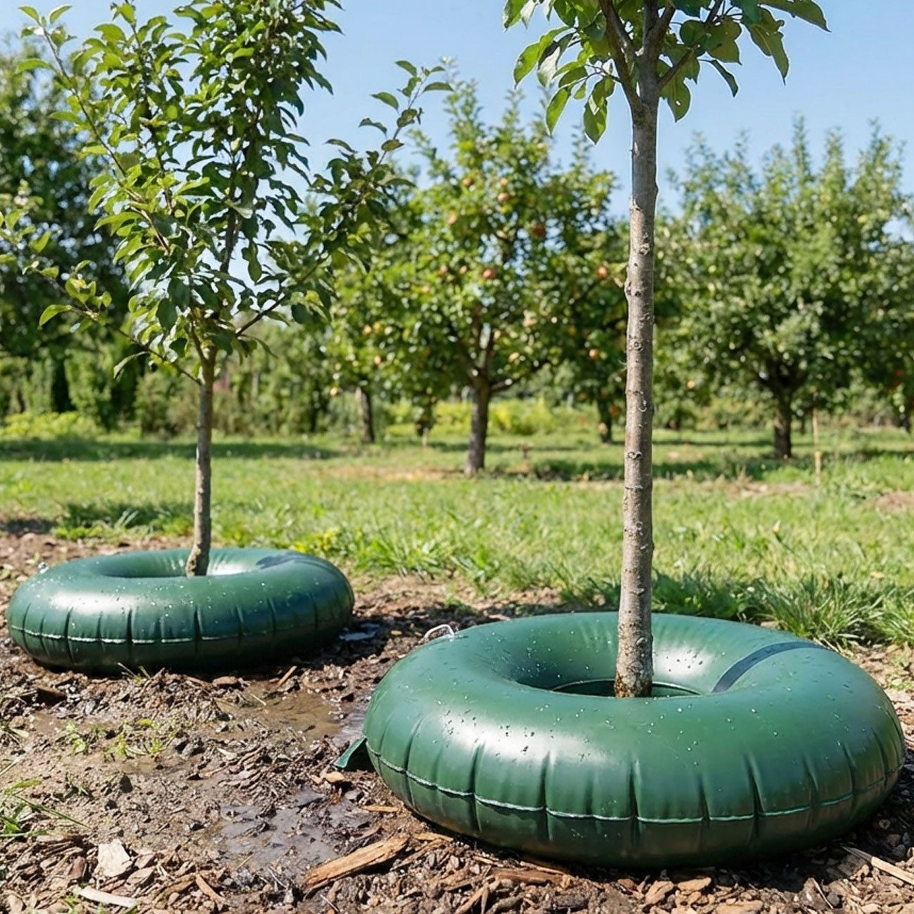 shop'n smile ideoon Bewässerungssystem Baumbewässerungsring 55L PVC-Bewässerungsbeutel bis 30 cm Stammumfang, (2-tlg), Gewebestärke 400g/m², UV-beständig, 7St.-Tröpfchensystem