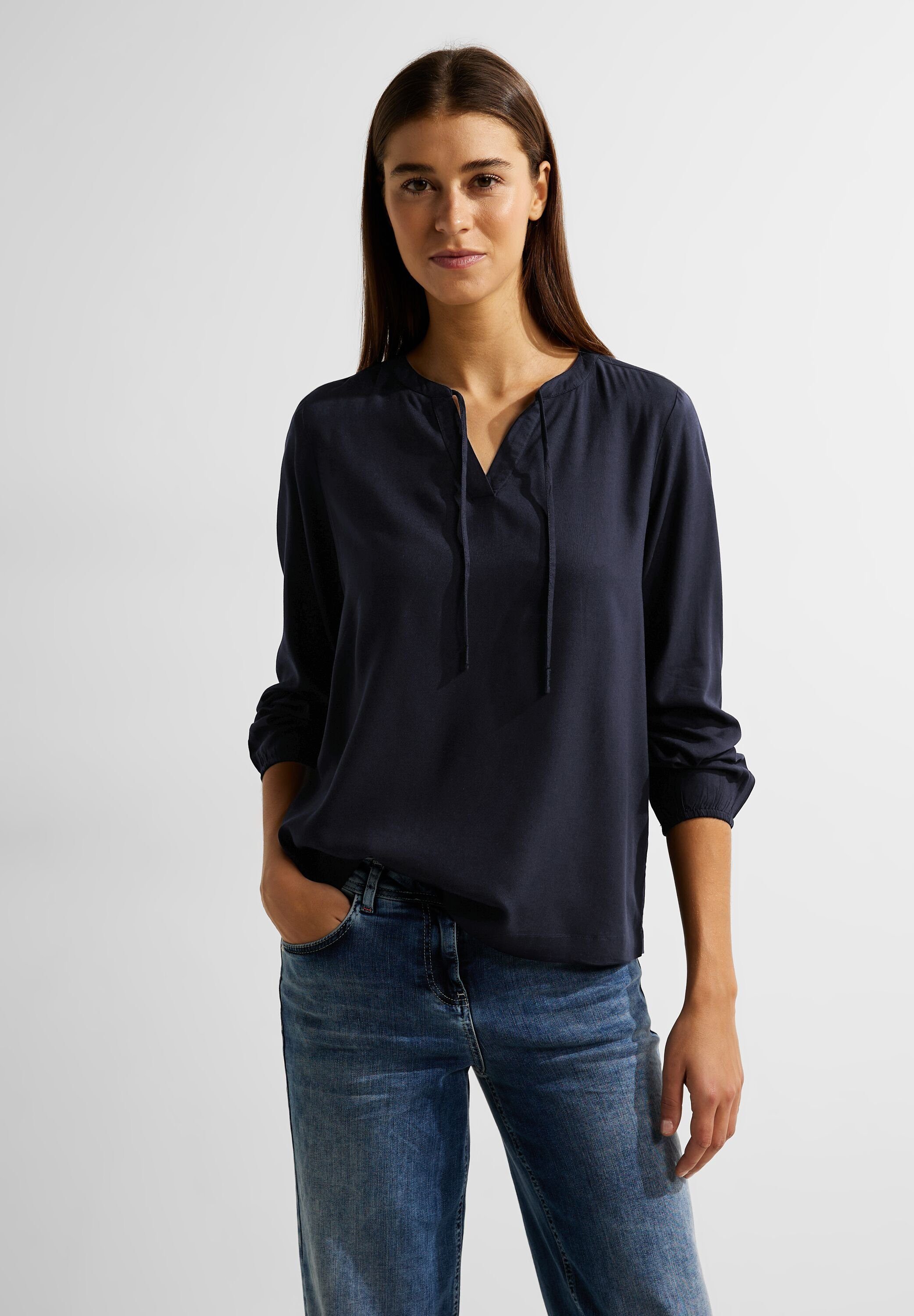 Cecil Langarmbluse Solid Blouse Geschlitzter Rundhalsausschnitt mit  Bindeband, Langarmbluse im Tunikastyle von Cecil