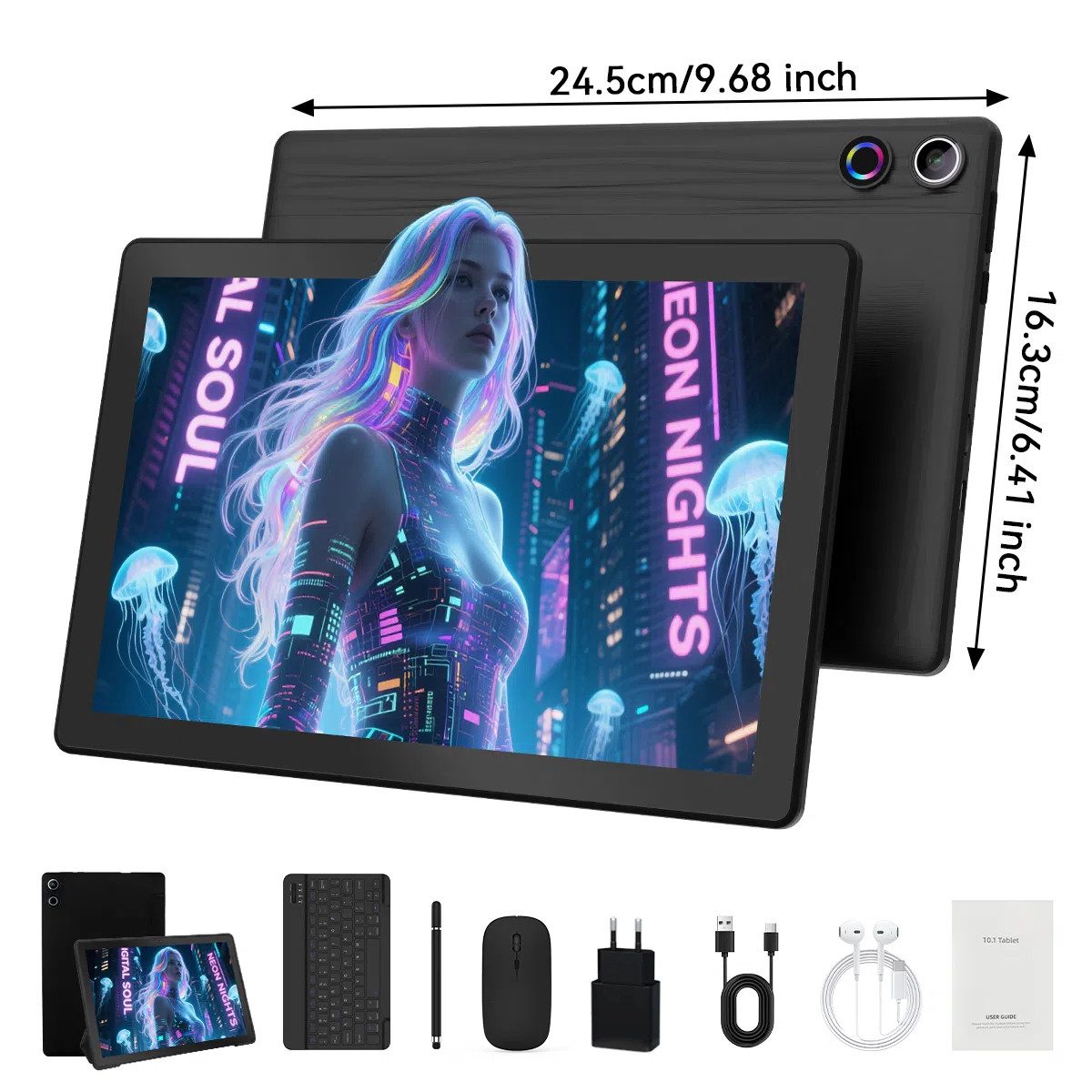 Happybe 10 Zoll, 64GB, Android 15/16, mit Tastatur Hülle Set, WiFi 6, BT 5.4 Tablet (10,1", 64 GB, Android 16, WiFi, 5-Core, WiFi 6, HD 1280x800, 6000mAh Akku)