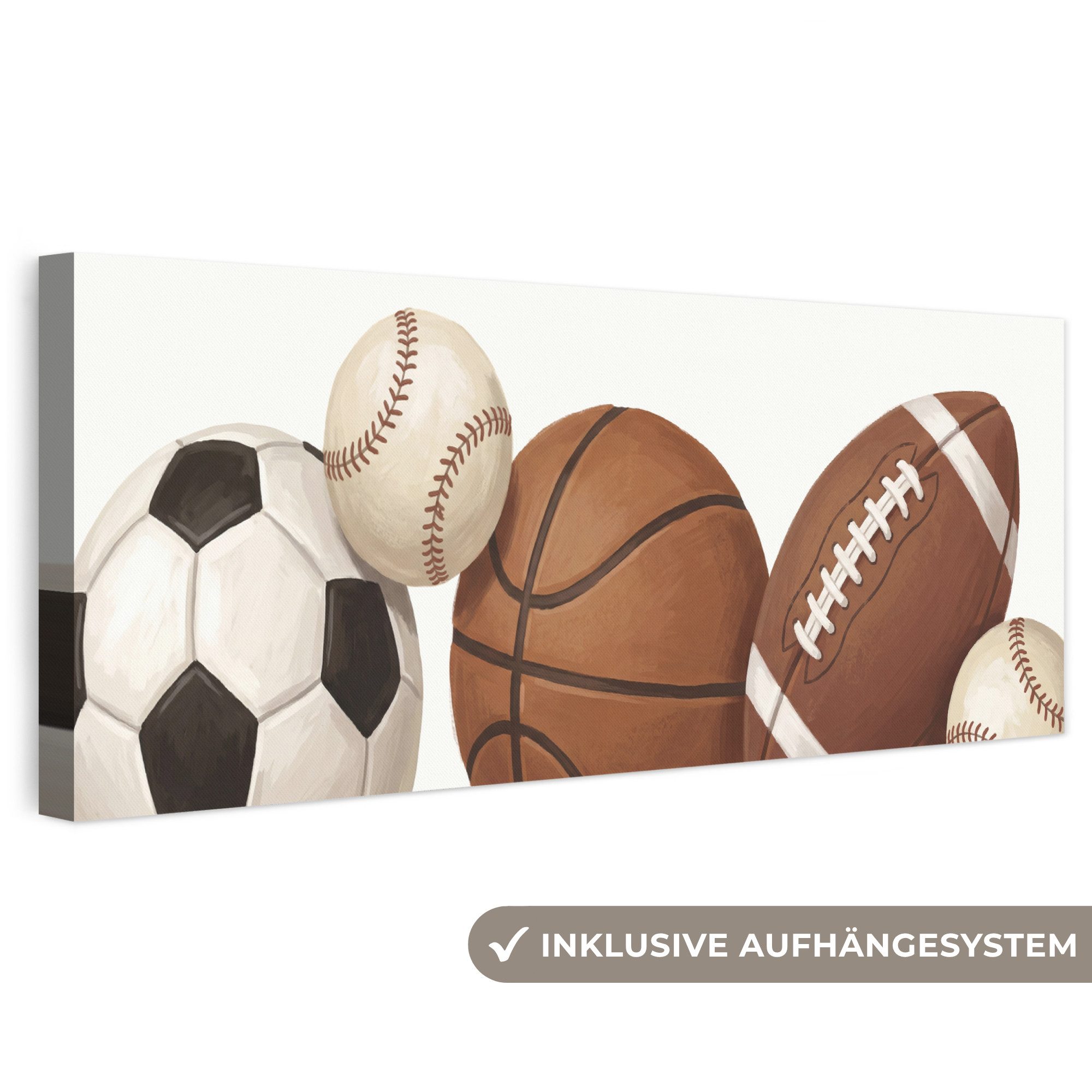 OneMillionCanvasses® Leinwandbild Panorama Sport - Bälle - Illustration, Fotodruck (1 St), Wandbild, Deko Schlafzimmer Wohnzimmer Flur 60x20 cm