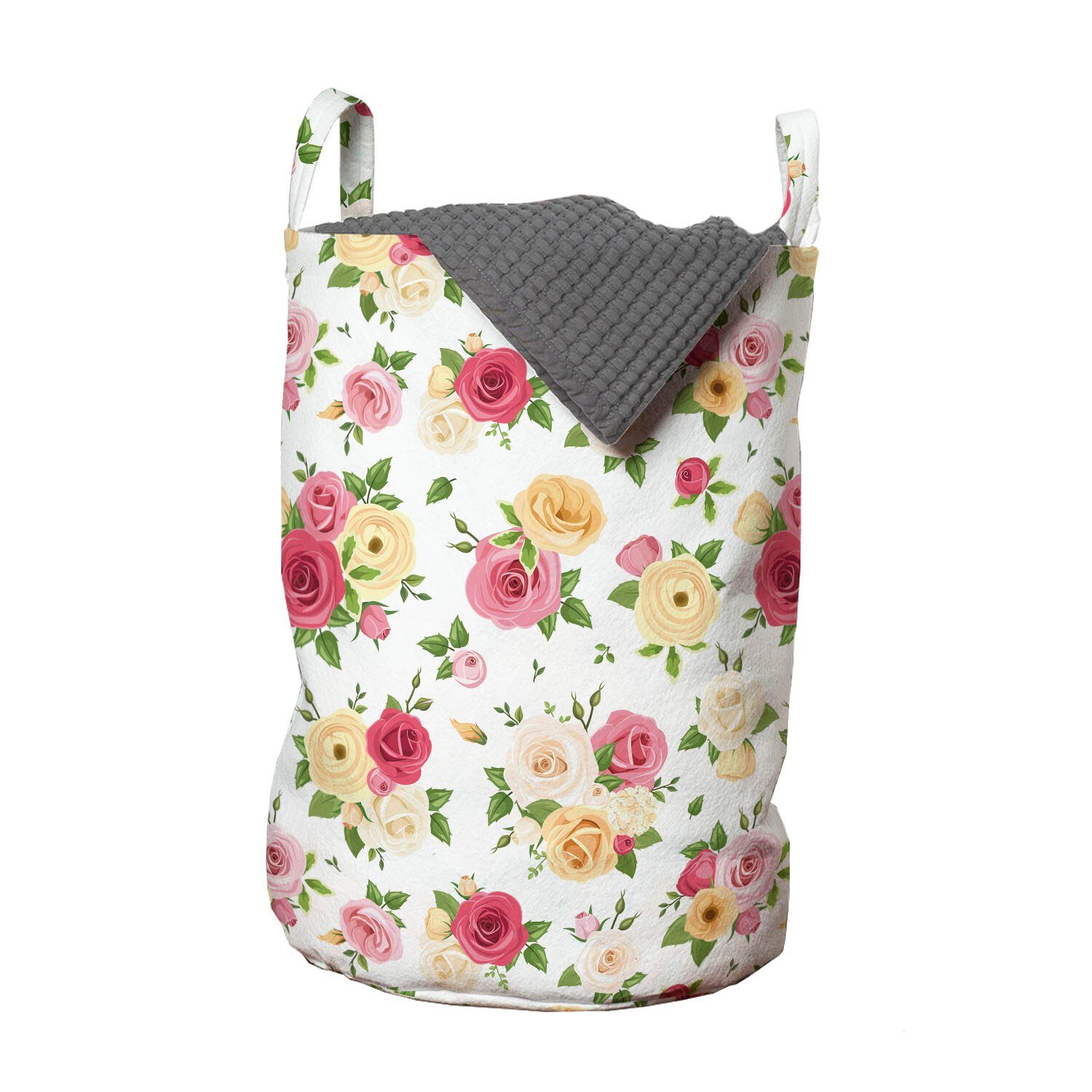 Abakuhaus Wäschesäckchen Wäschekorb mit Griffen Kordelzugverschluss für Waschsalons, Blumen Vintage Warm Romantic Flower