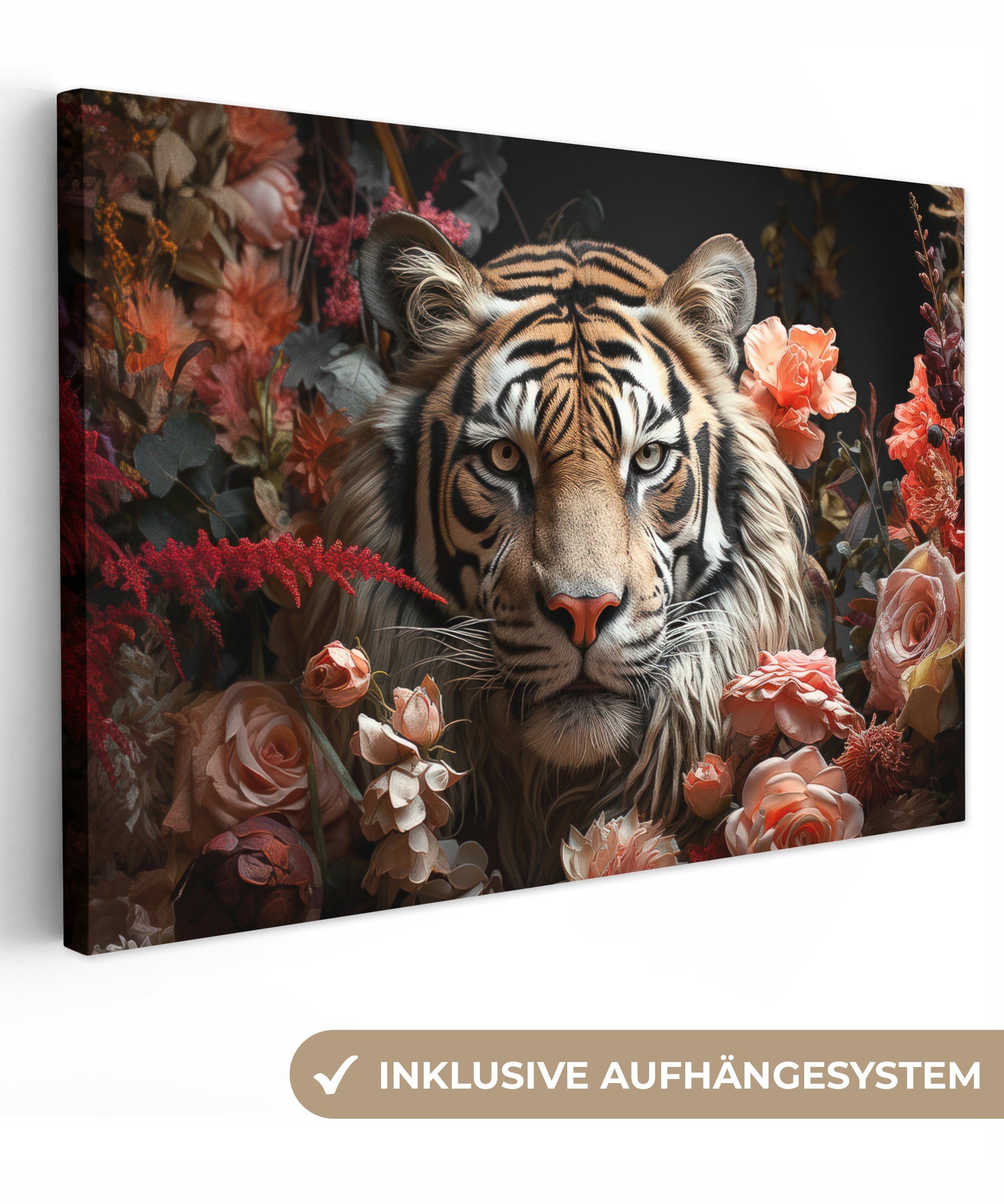OneMillionCanvasses® Leinwandbild Tiger - Tier - Natur - Floral - Botanisch günstig online kaufen