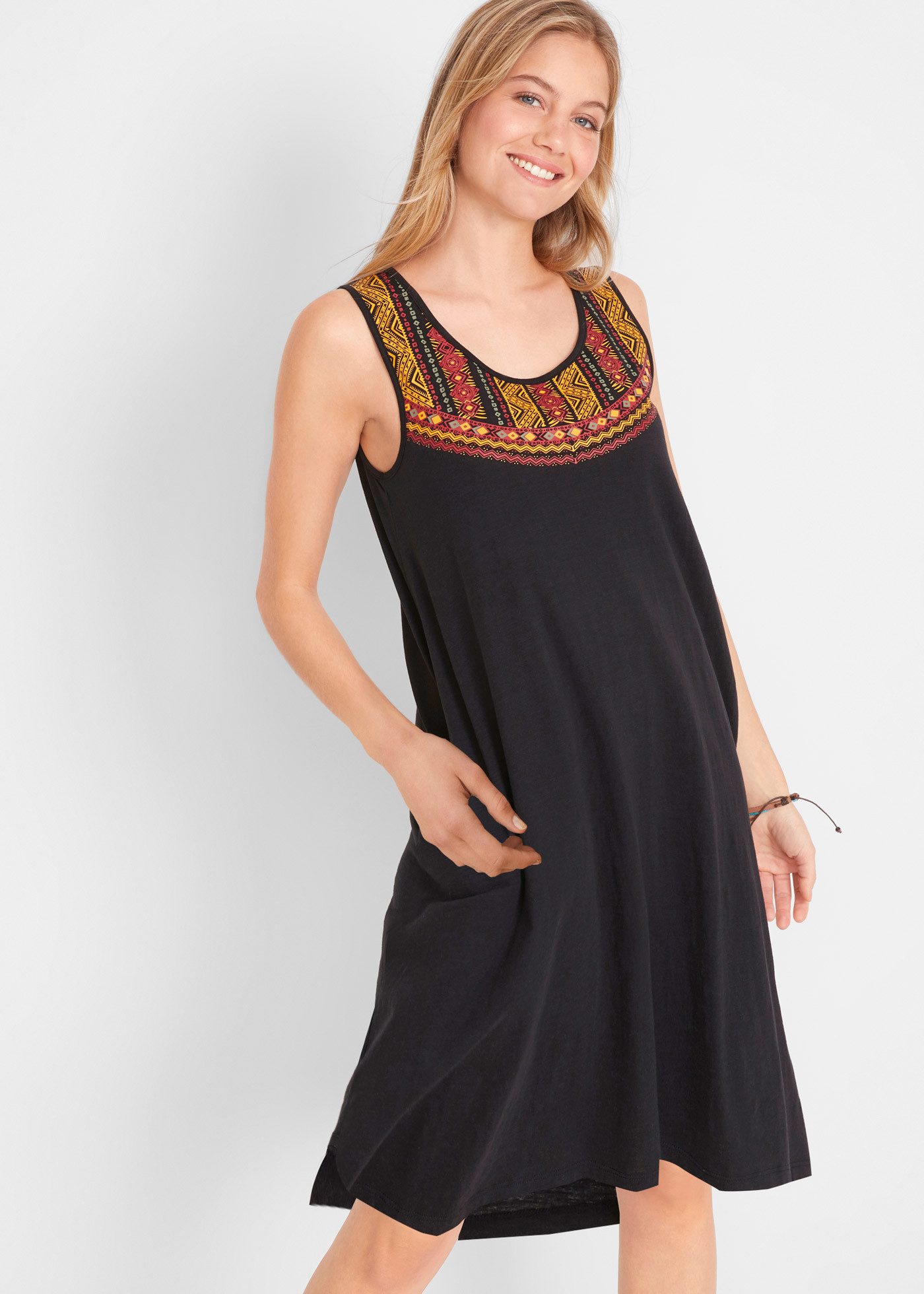 bonprix Jerseykleid für Frühjahr und Sommer, aus reiner Baumwolle, asymmetrischer Saum