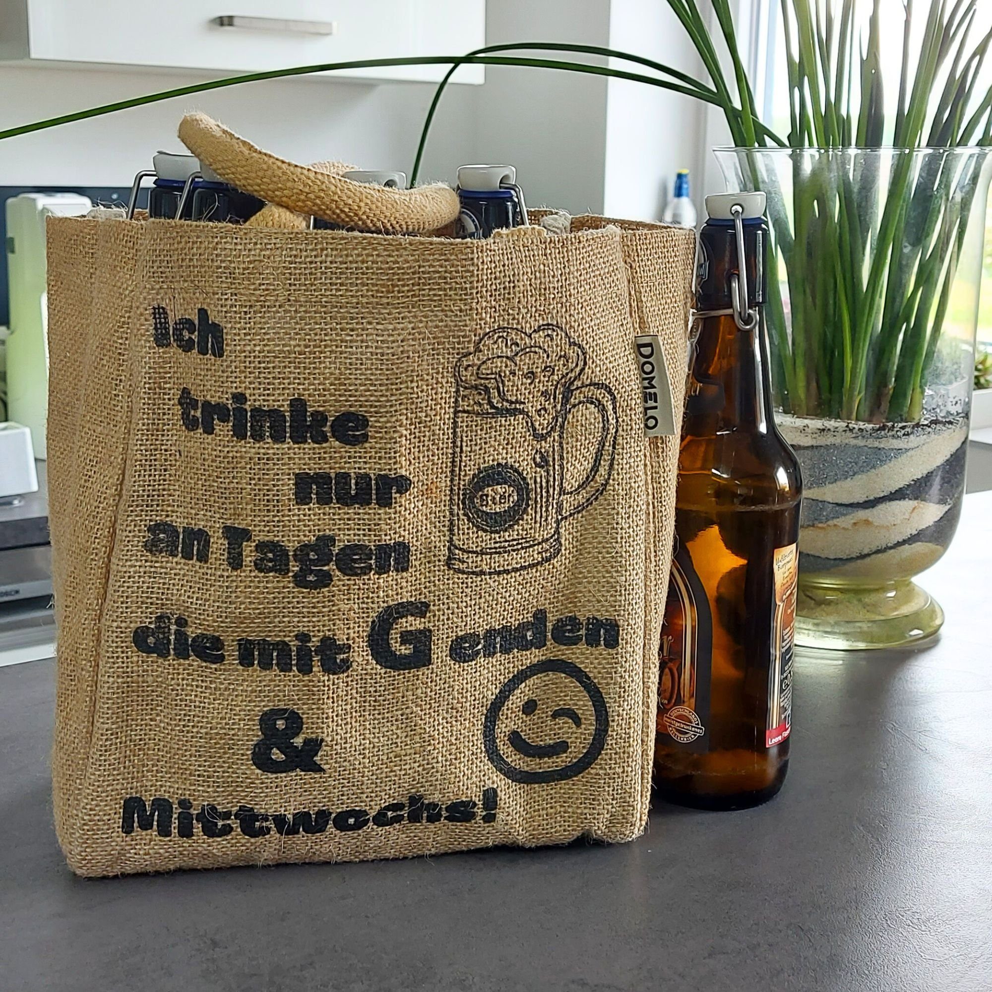 Ich Flaschenkorb Flaschenkorb Männer, Flaschentasche Geschenke Vegan Bierträger für Tagen Lustiger Jute an trinke Domelo Aufdruck