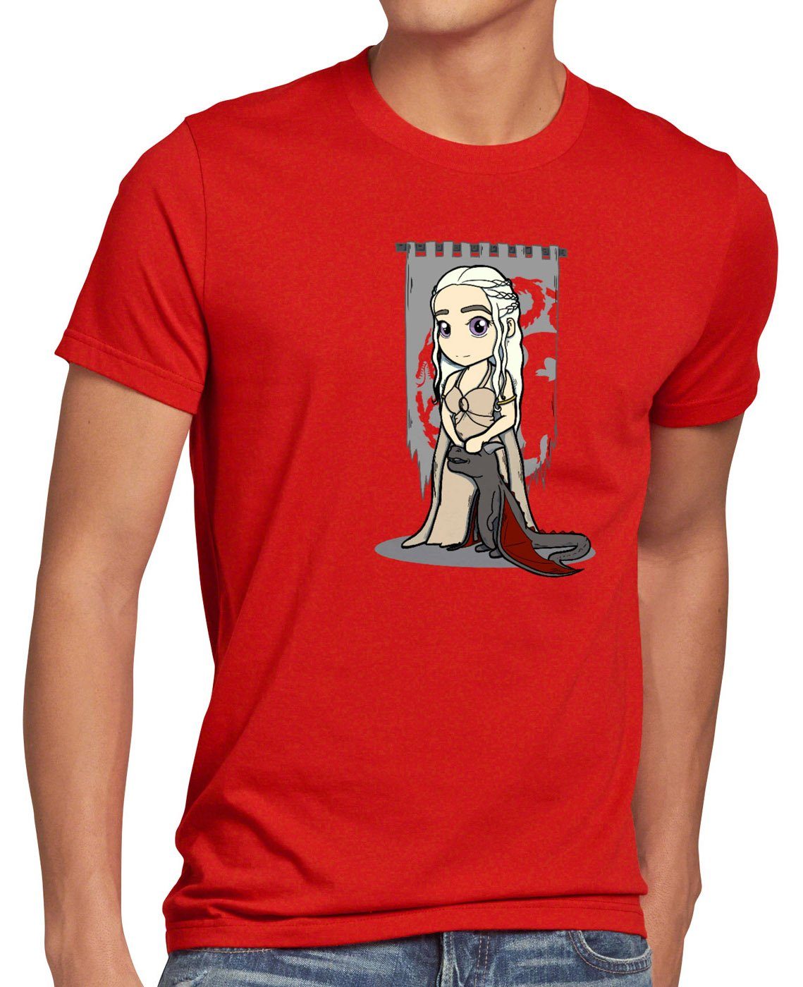 style3 Print-Shirt Herren T-Shirt Mutter der Drachen chibi daenerys targaryen rot