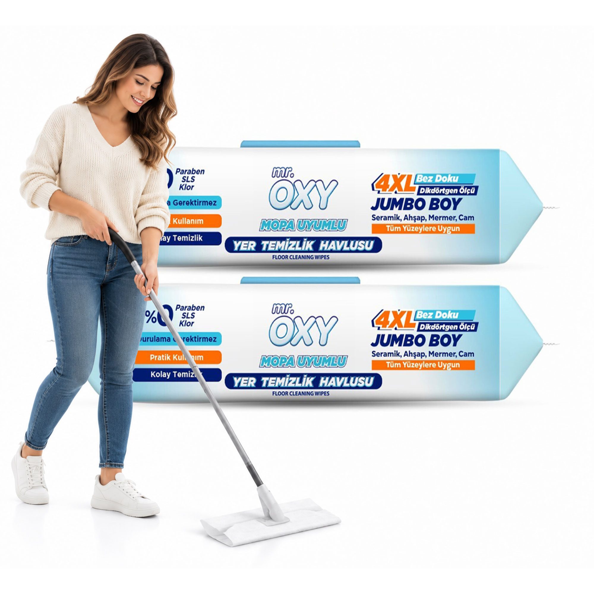 Roxlin Mr. OXY 4XL Bodenwischtücher 50 Stk. – Reinigungstücher für Wischmopps Reinigungstücher (Mikrofaser, 2-tlg)
