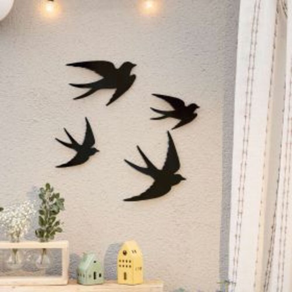 Home-trends24.de Wanddekoobjekt Vögel Metall Wand Deko Hänger Deko Terrasse Garten 4er Set (4 St)