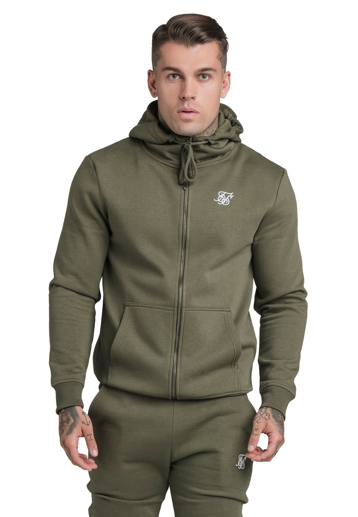 Siksilk Sweater SikSilk Zipper Herren CORE ZIP FUNNEL NECK HOODIE SS-18910 Khaki