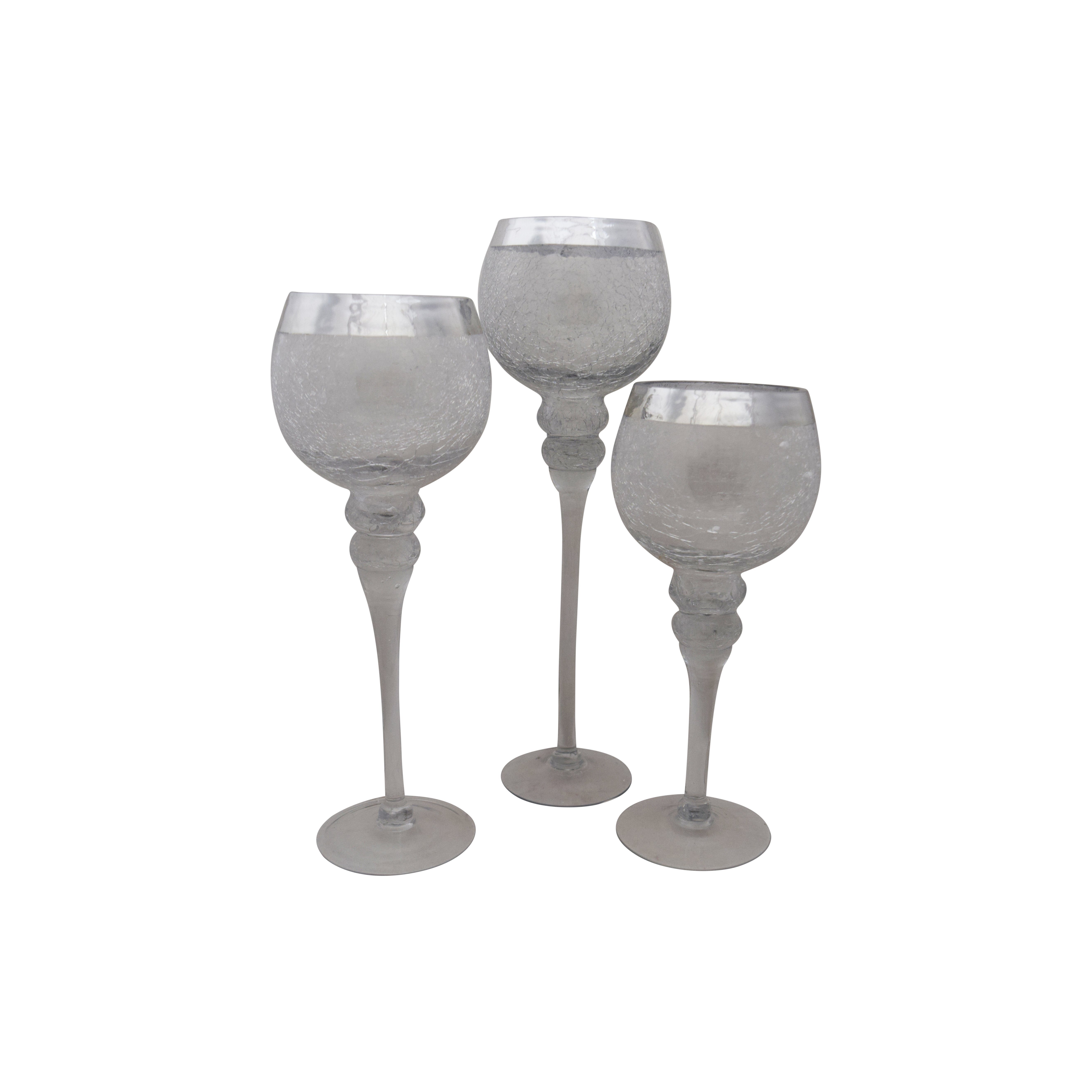 Small-Preis Windlicht 3tlg. Glaskelch Set H40/35/30cm in verschiedenen Ausführungen (3 St., 3er - Set) Crackle-Silber