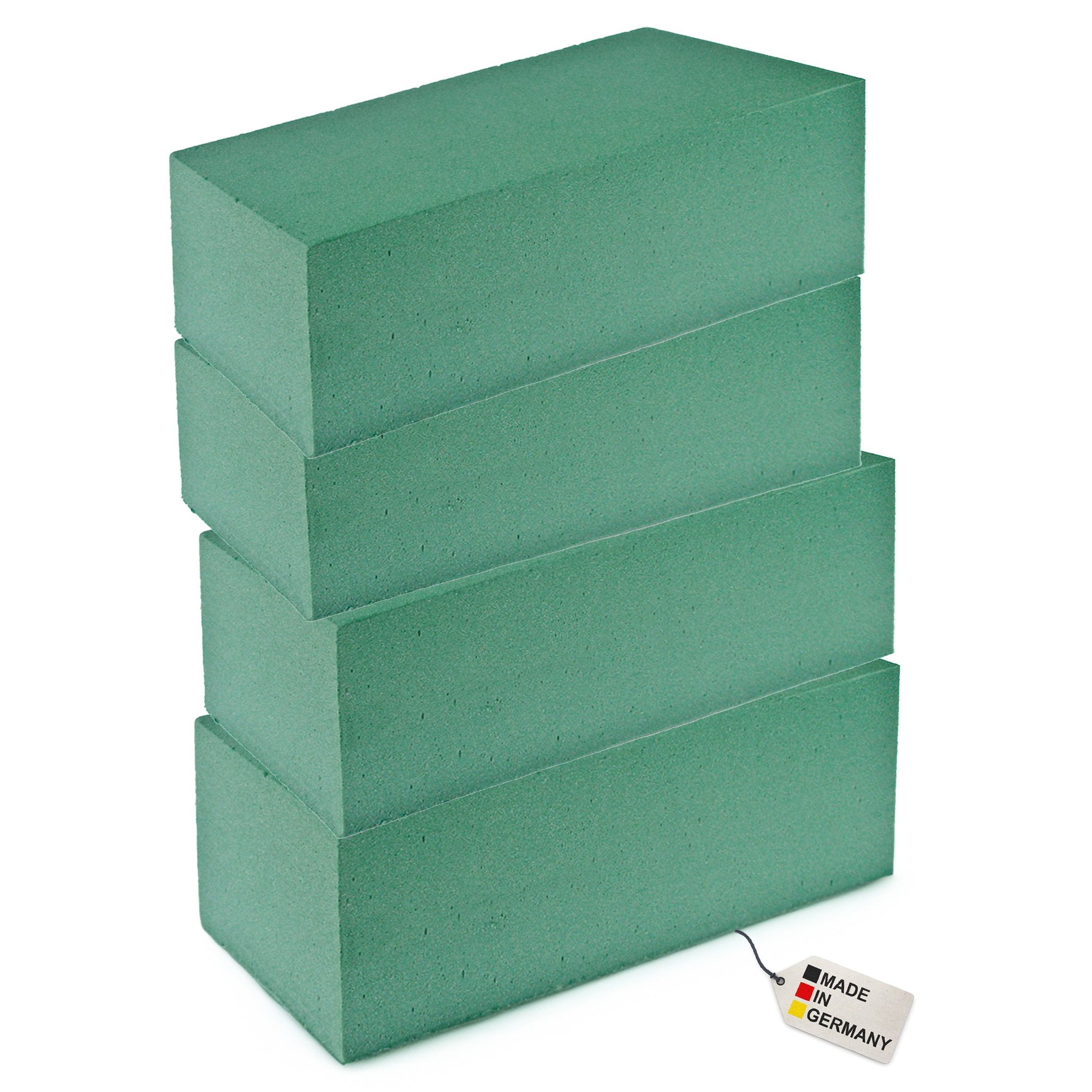 matches21 HOME & HOBBY Schaumgummi Blumen Steckmasse „nass“ für Frischblumen 4 Stk. grün, Steckschaum Ziegel für Blumen-Gestecke als Tisch-Deko Grab-Schmuck