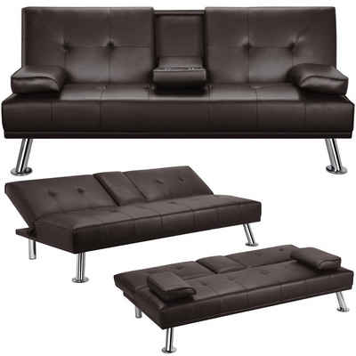 Yaheetech Schlafsofa 3er-Sofa Bettsofa Couch mit Tassenhalter Gästebett 167 x 81,5 x 75 cm, Rückenlehne neigbar 105°/140°/180°, 350 KG belastbar