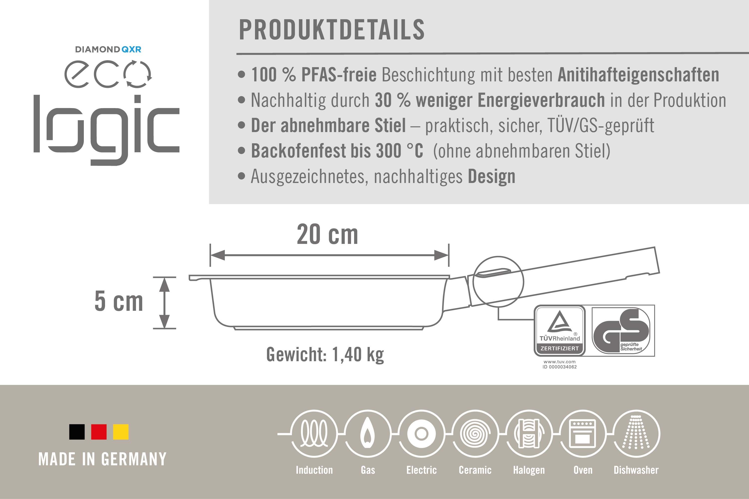 WOLL Bratpfanne Eco Logic QXR Guss-Flachpfanne, Aluminiumguss (1-tlg), PFAS-freie Diamond-QXR - Beschichtung