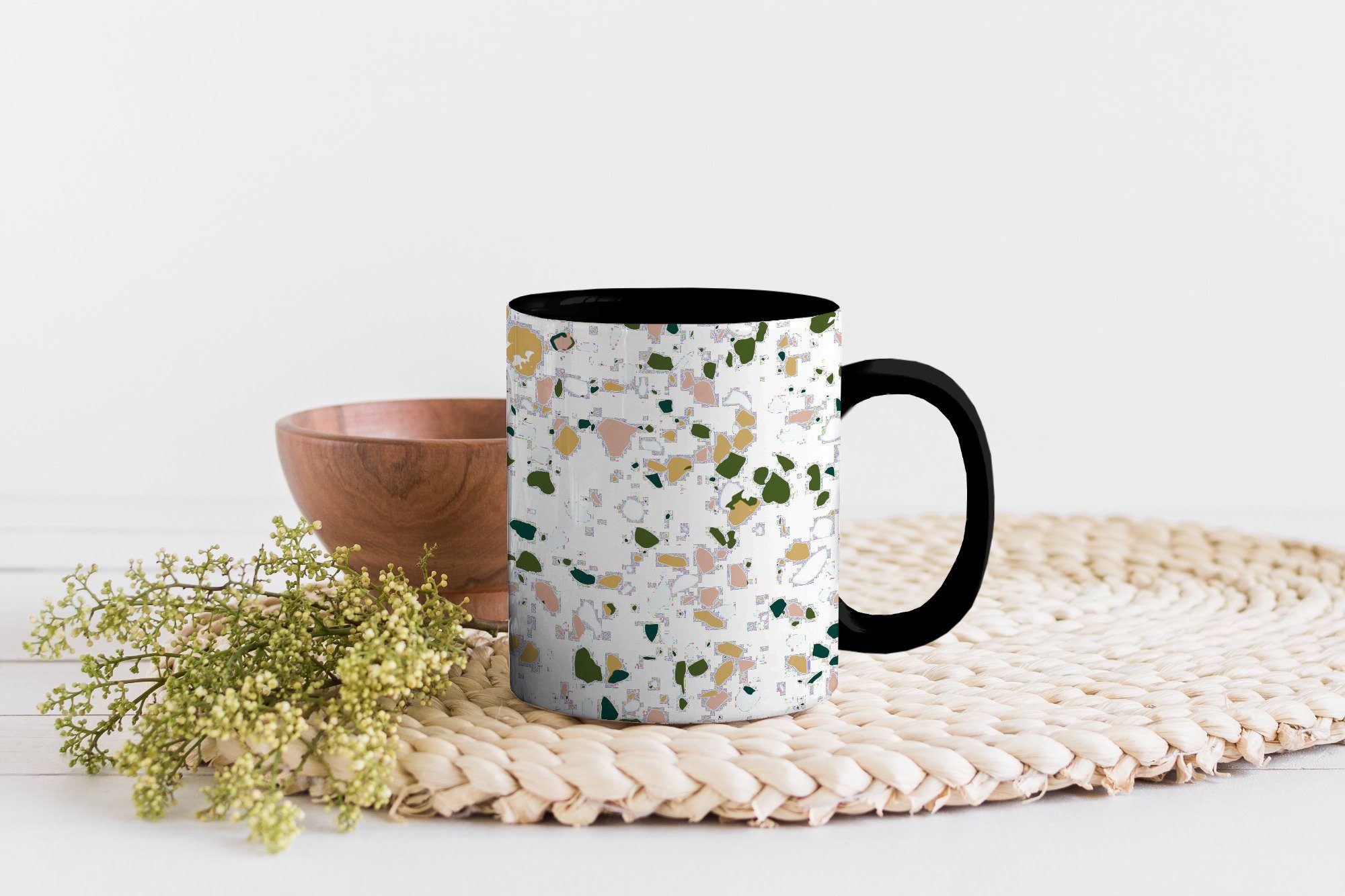 Terrazzo Kaffeetassen, Muster, Tasse Orange Farbwechsel, Geschenk - - Teetasse, - Keramik, MuchoWow Zaubertasse, Grau