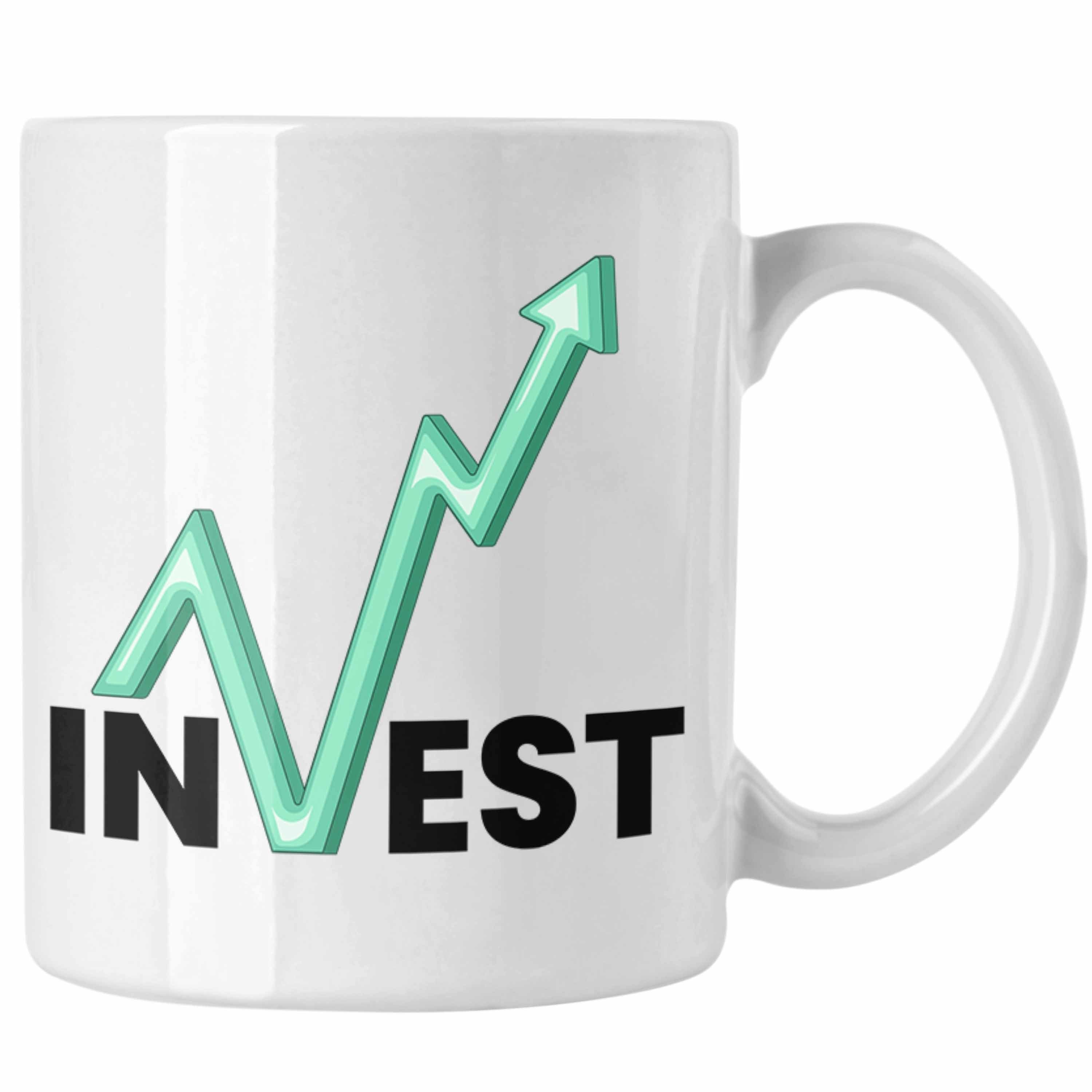 Trendation Tasse "Invest" Tasse Trader und Börsenfans Geschenk für Aktien Investment Li Weiss | Teetassen