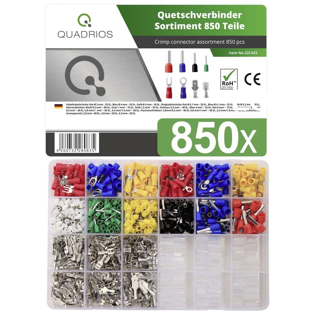 Ringkabelschuh Quadrios 22C423 Quetschverbinder-Sortiment 0.5 mm² 6 mm² Rot, Blau, Ge
