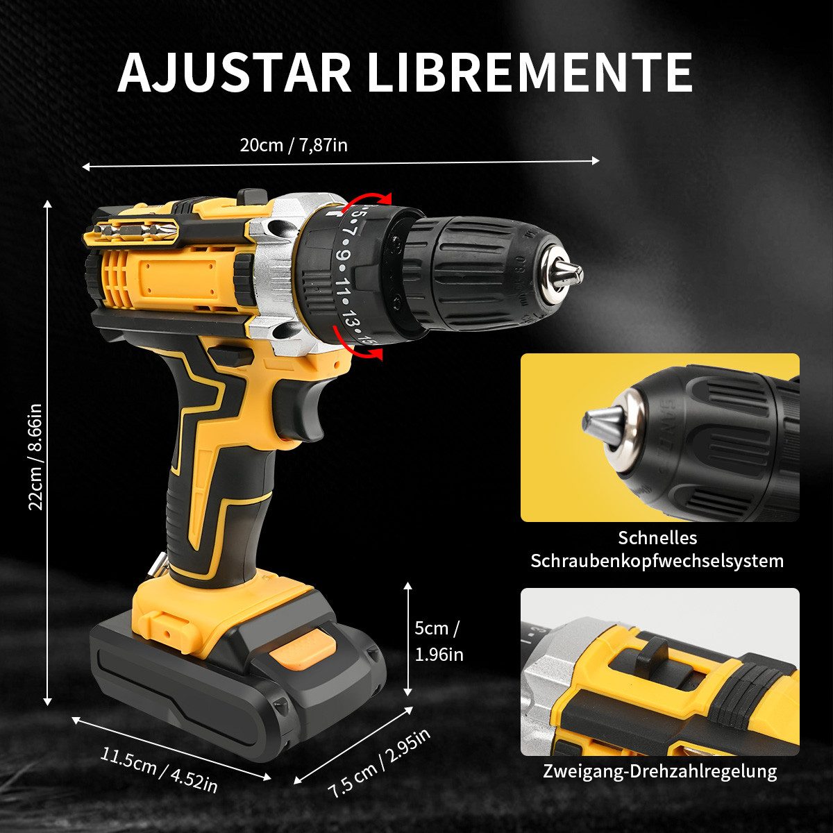 LifeImpree Akku-Bohrschrauber Akku bohrschrauber mit 2x 1500mAh Akkus, 45 N.m Max akkubohrer, max. 1850 U/min, Drehmoment in 25+3 Stufen, Bohrschrauber mit 33 Zubehöre, Für Haus/DIY