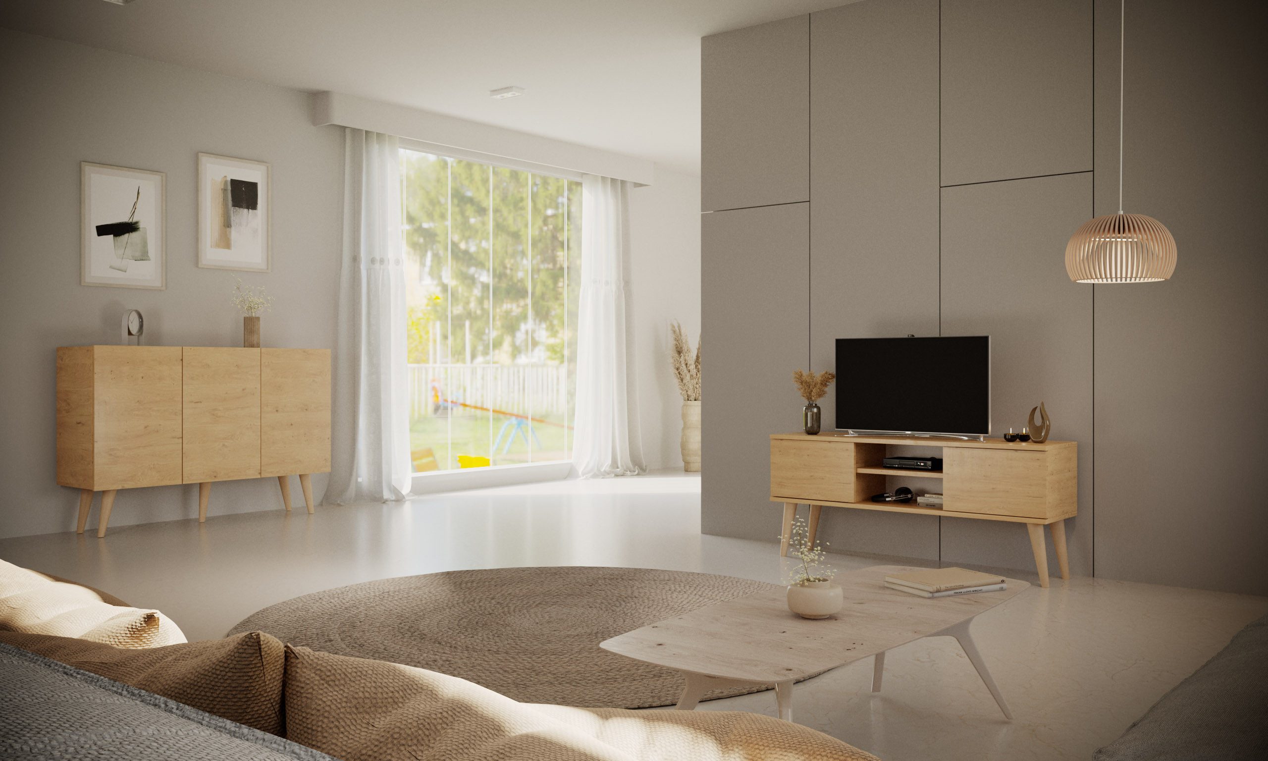 Raumhirsch Furniture Lowboard Toronto (Einzelmöbel, TV-Lowboard), Soft-Close, Kabeldurchführung, Massivholz-Buchenfüße