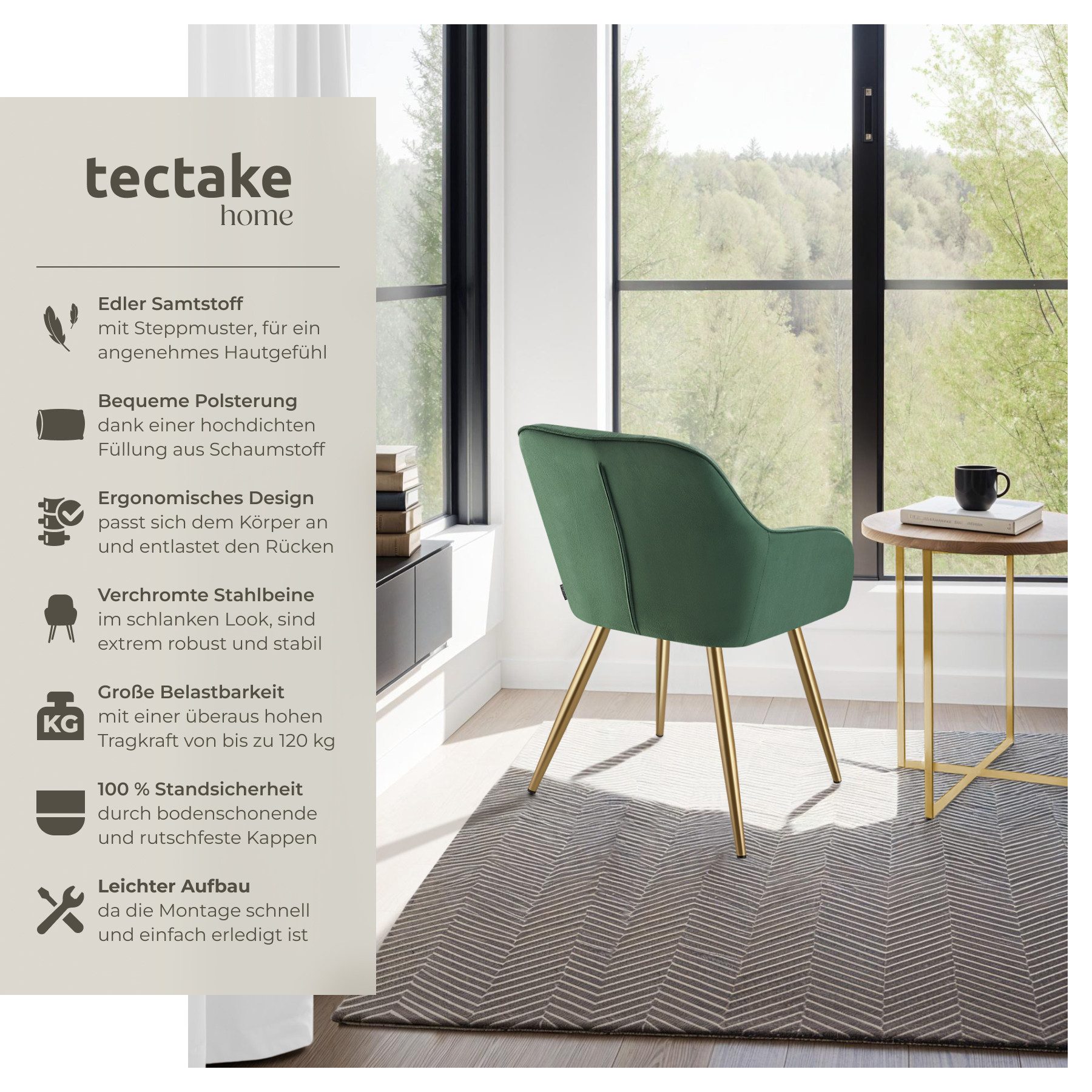 tectake Esszimmerstuhl Stuhl Marilyn, Samtoptik, gesteppt (Set, 6 St), Extr günstig online kaufen