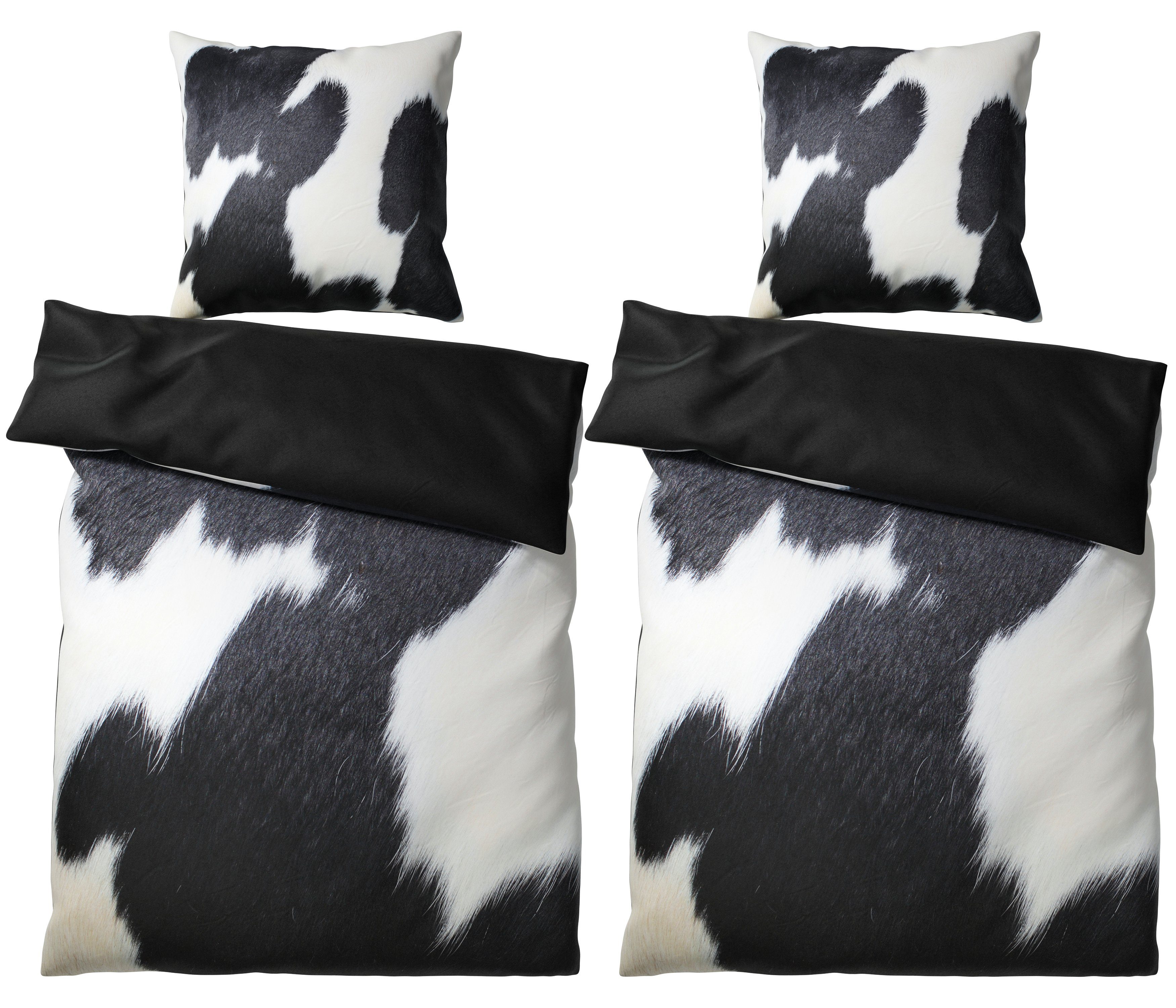 Bettwäsche Kuhflecken 135x200 cm, 100% feinste Baumwolle, 4-teilig,  Bettbezug, Kissenbezug 80x80cm, Sanilo