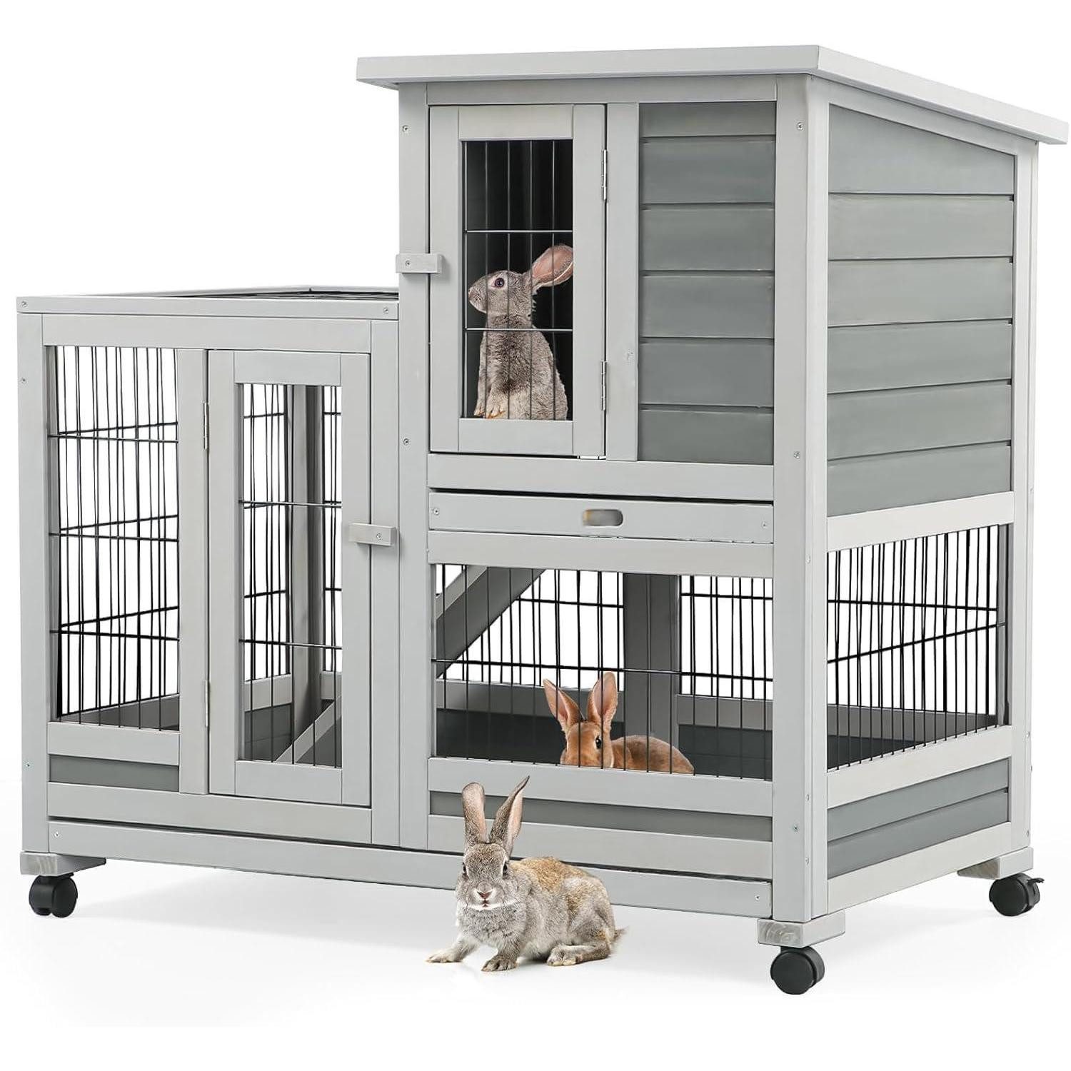 LuxusKollektion Kleintierkäfig Hasenstall 94cm mit Freilauf & Rollen