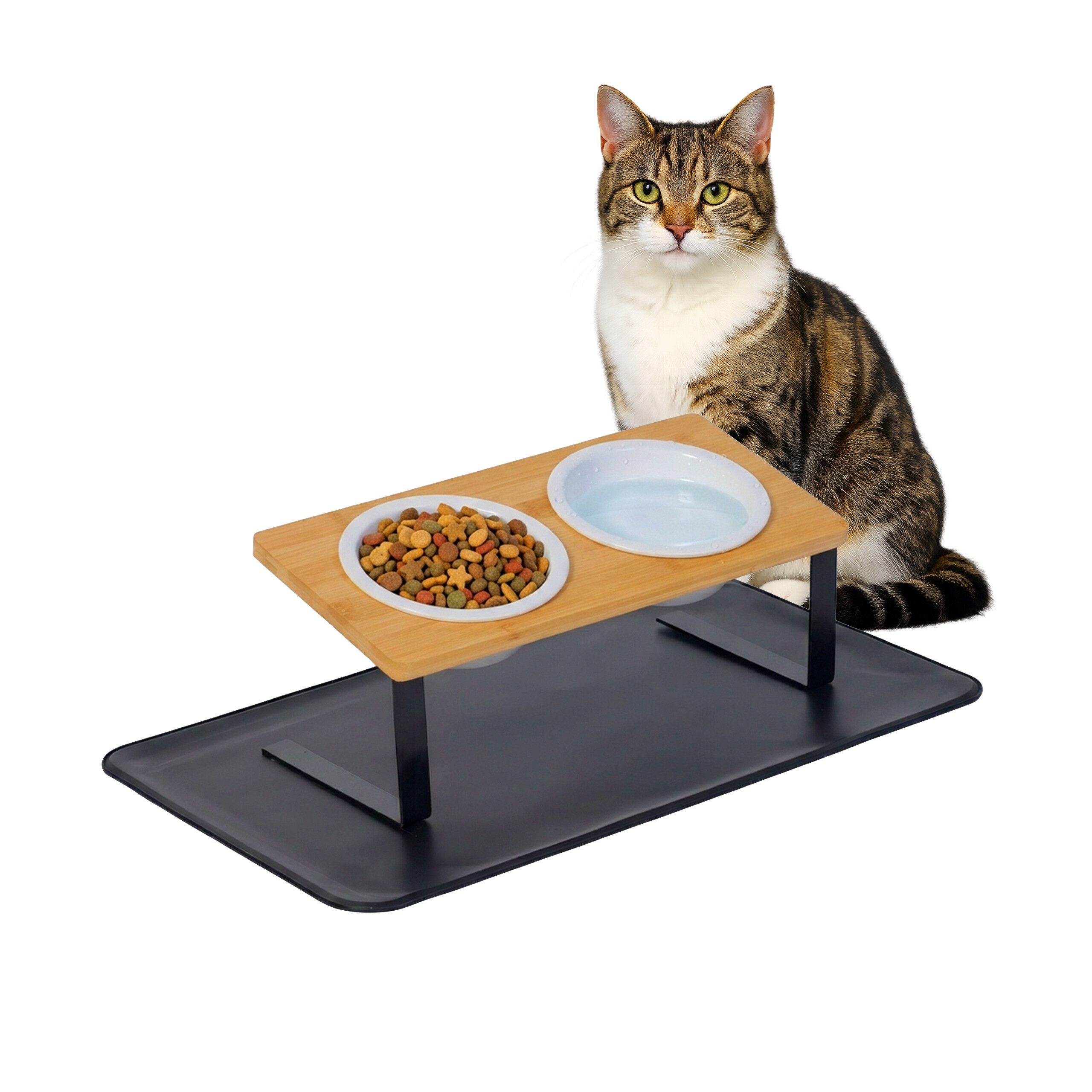 relaxdays Futterstation Katzennapf erhöht Keramik mit Unterlage, zweifach