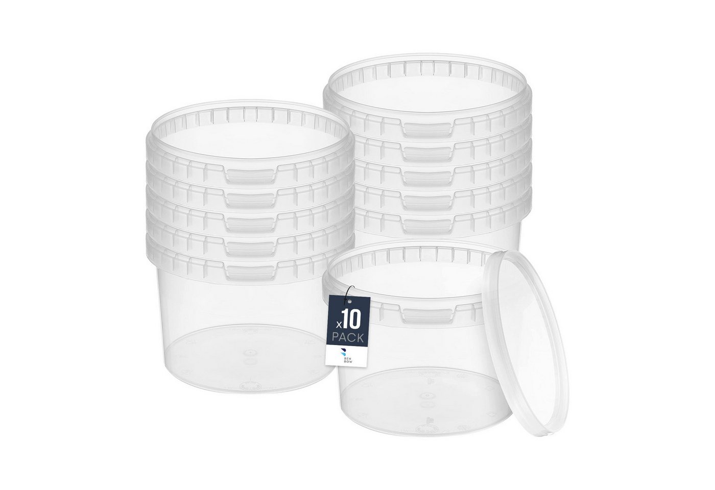 BENBOW Aufbewahrungssystem Eimer mit Deckel 30 20 10 5 3 1 0,5 L Transparent Lebensmittelecht, Polypropylen - Lebensmittelecht, Geschmacksneutral, Auslaufsicher, (10-tlg., PZH-, BRC- und DIN-ISO-zertifiziert), für Lebensmittel, Farben, Chemikalien