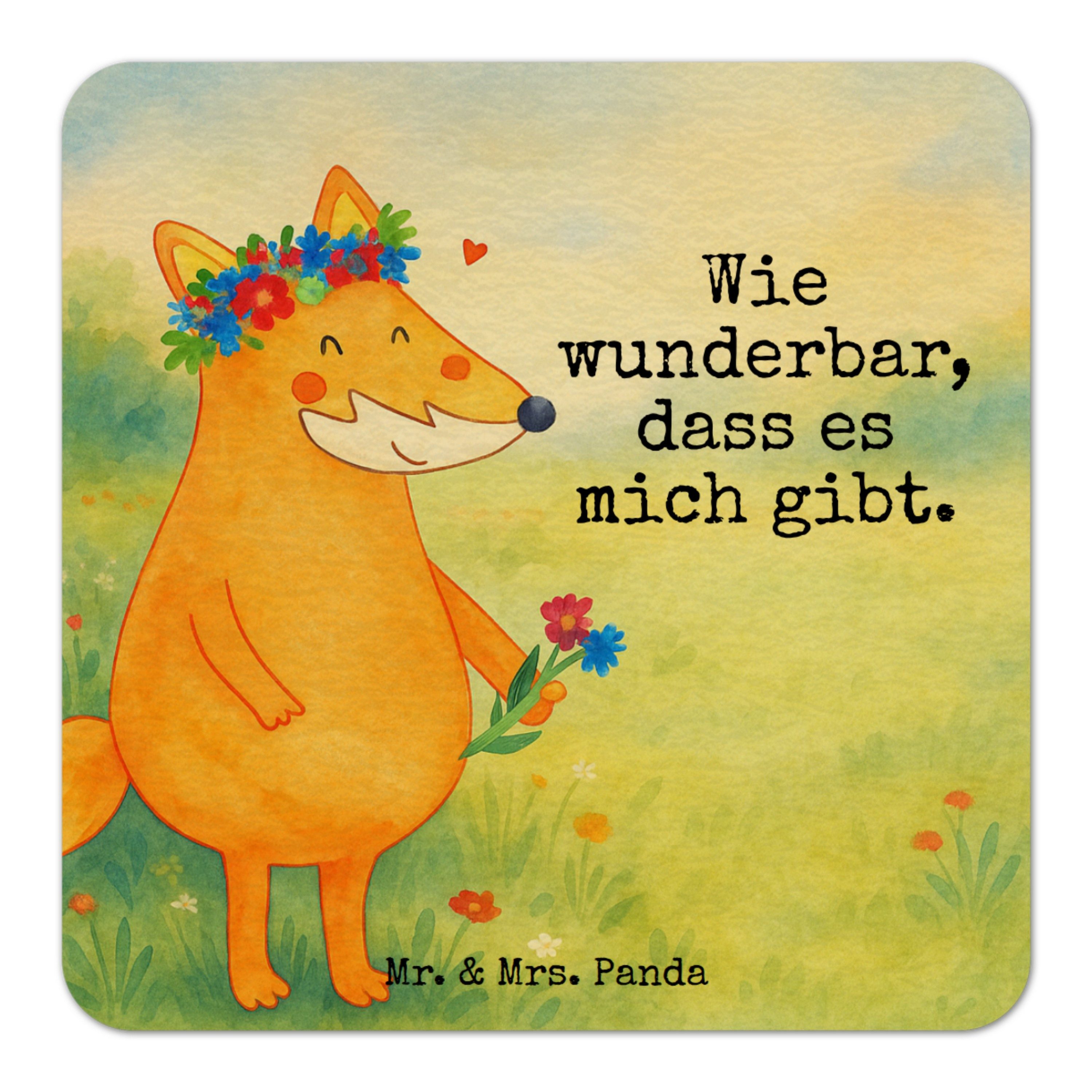Wohndecke Fuchs Blumen Design, Tassenuntersetzer 25er Set, Weiß, Selbstbewusst, Mr. & Mrs. Panda, Bierdeckel Freundinnen Selbstbewusst