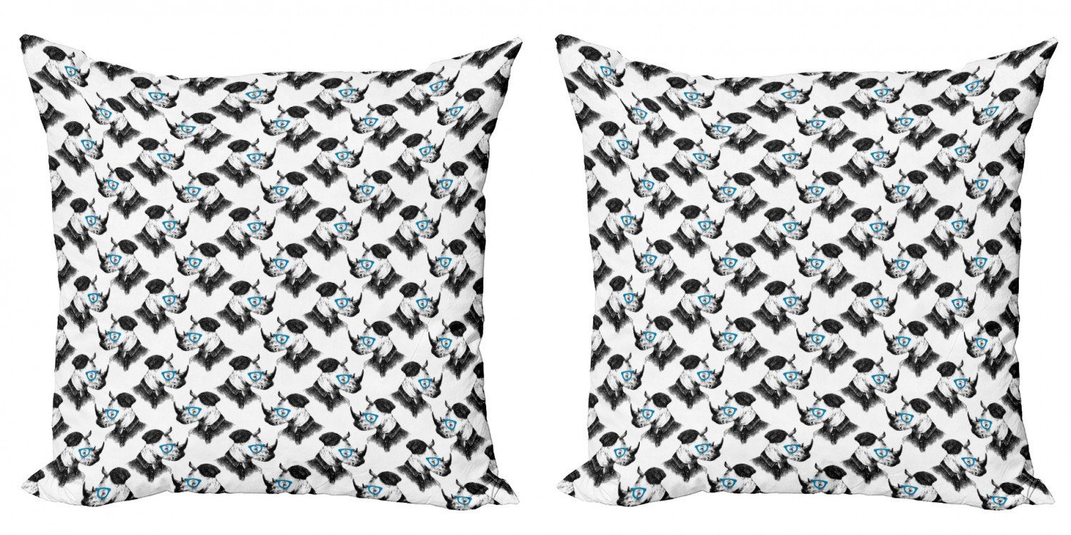Hipster Stück), (2 Digitaldruck, Kissenbezüge gezeichnet Nashorn Accent Doppelseitiger Tier Modern Abakuhaus Hand