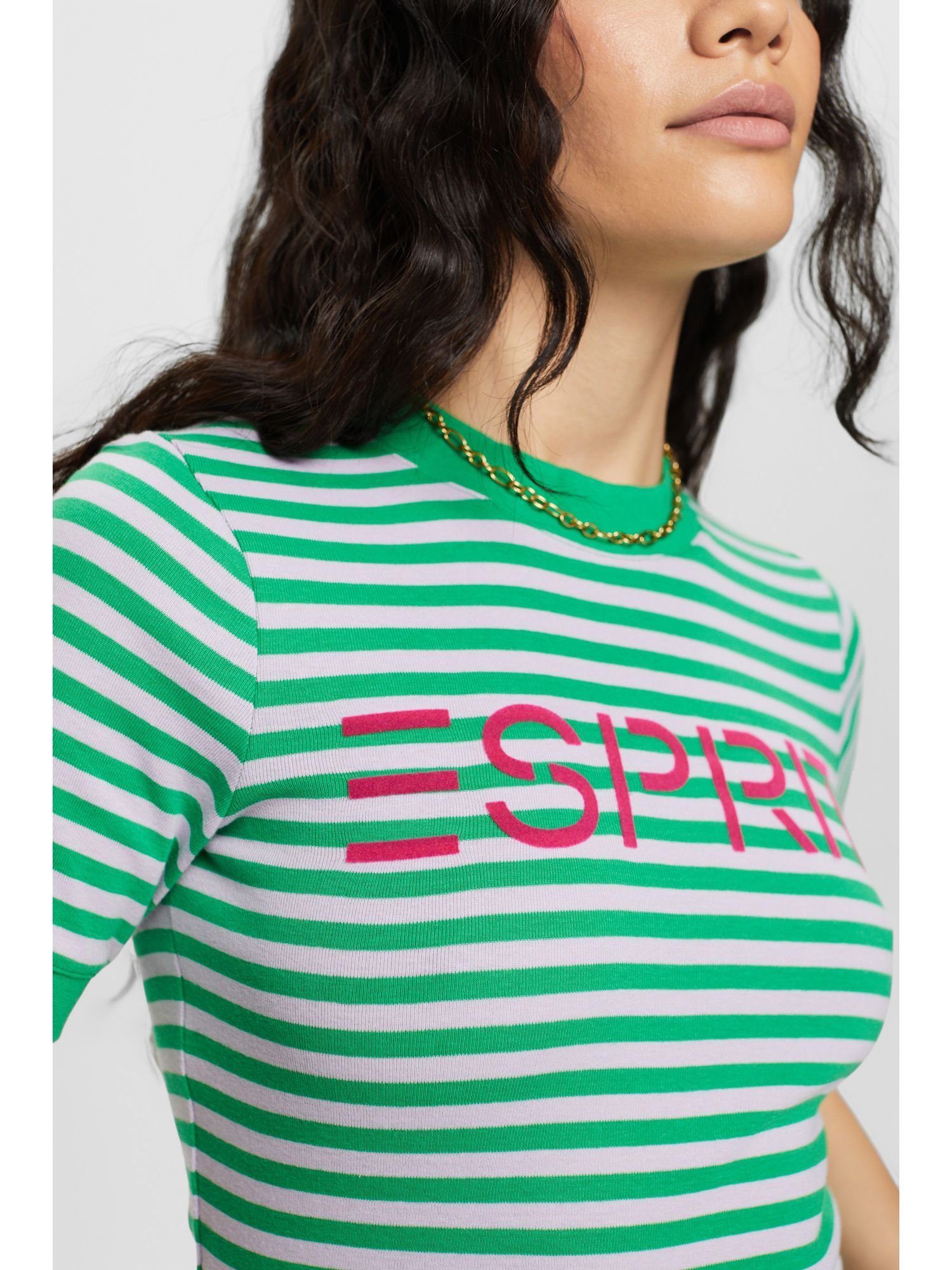 Gestreiftes Esprit mit GREEN T-Shirt Baumwoll-T-Shirt (1-tlg) Logo-Print