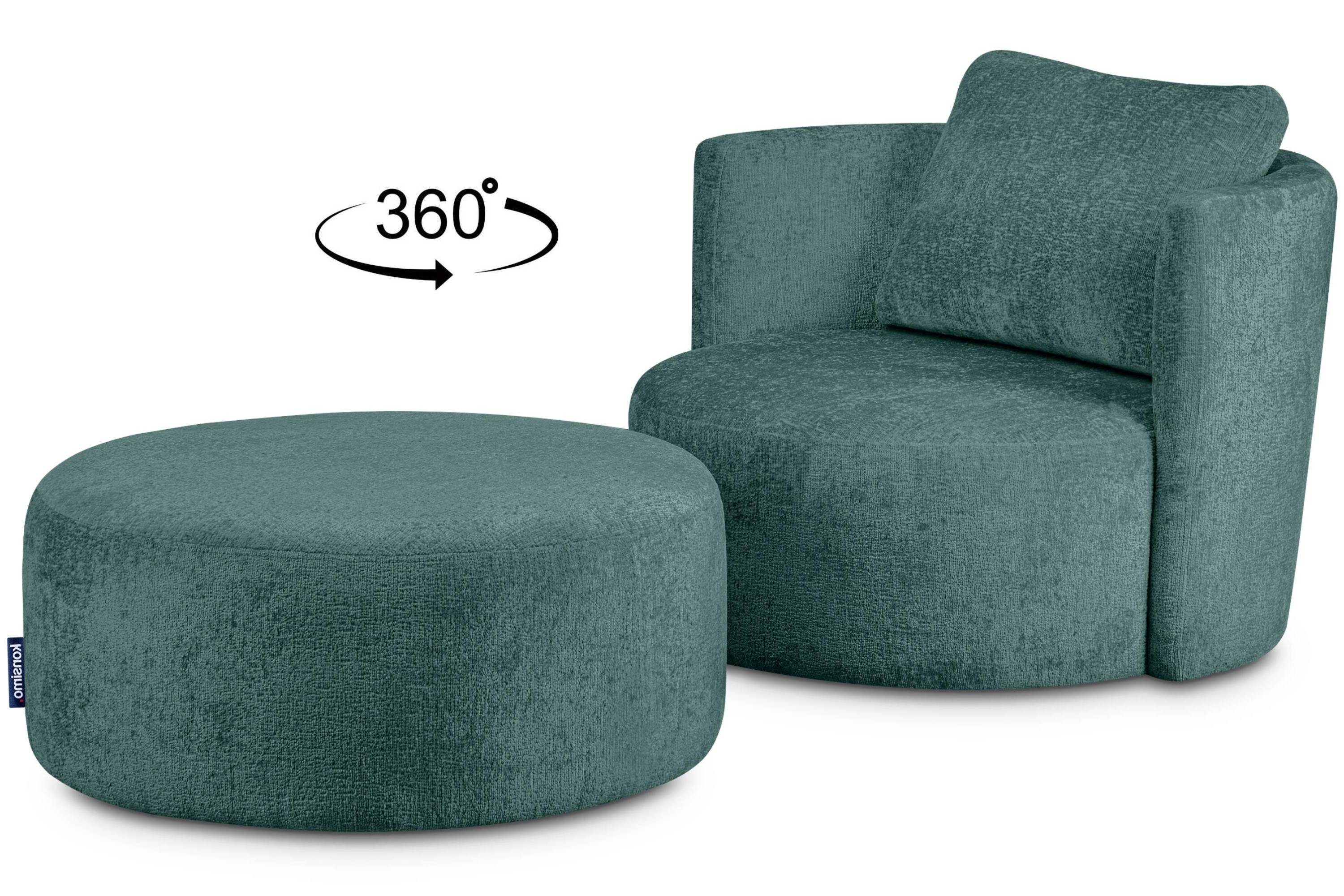 Konsimo Drehsessel RAGGI Sessel mit Sitzhocker, mit 360° Drehfunktion, komfortables Sitzen, Chenille