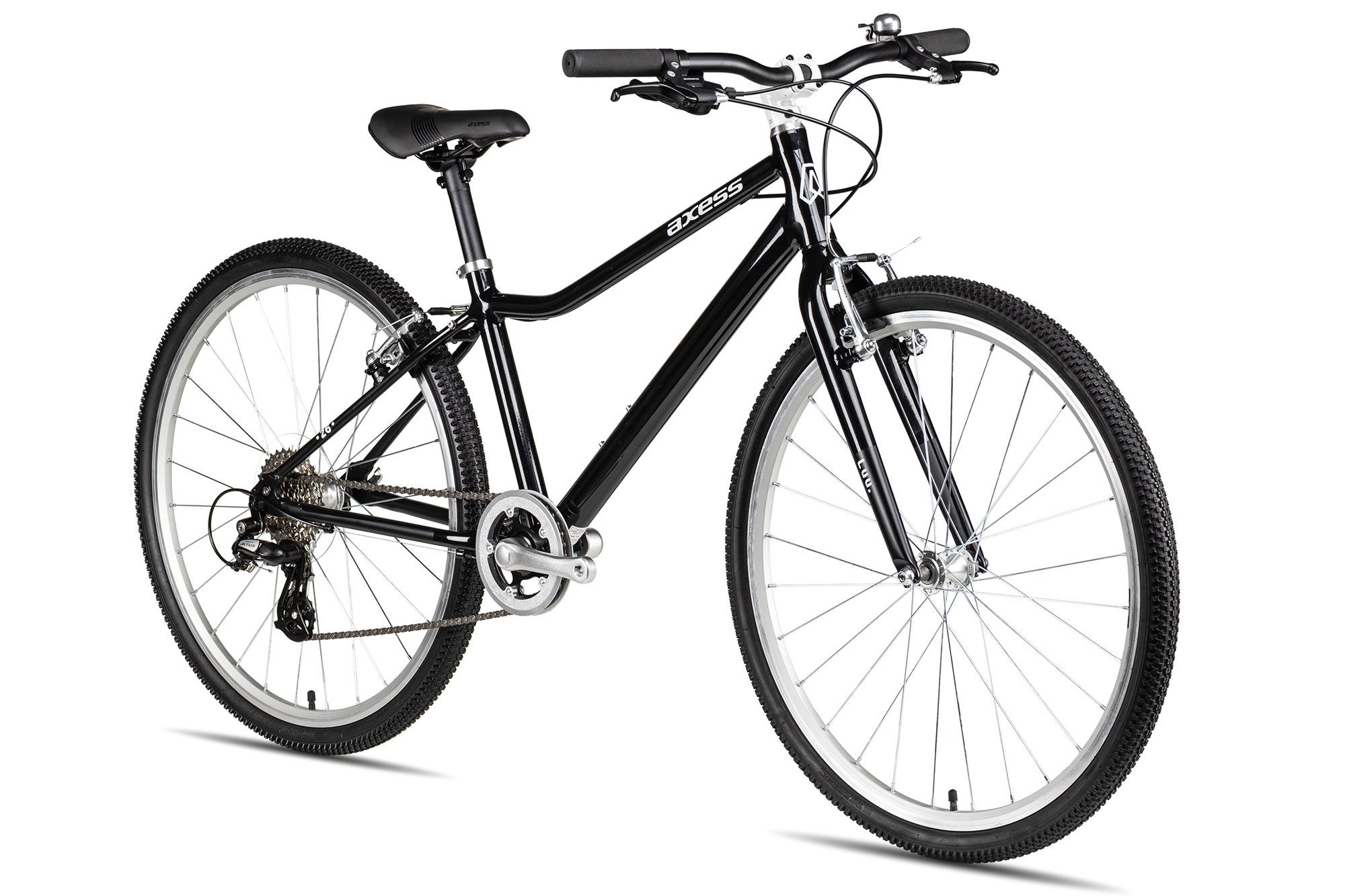 Axess Kinderfahrrad Axess LUU. 26, 8 Gang Shimano Altus RD-M310-L Schaltwerk, Kettenschaltung, dreifach-konifizierter Aluminiumrahmen schwarz/grau