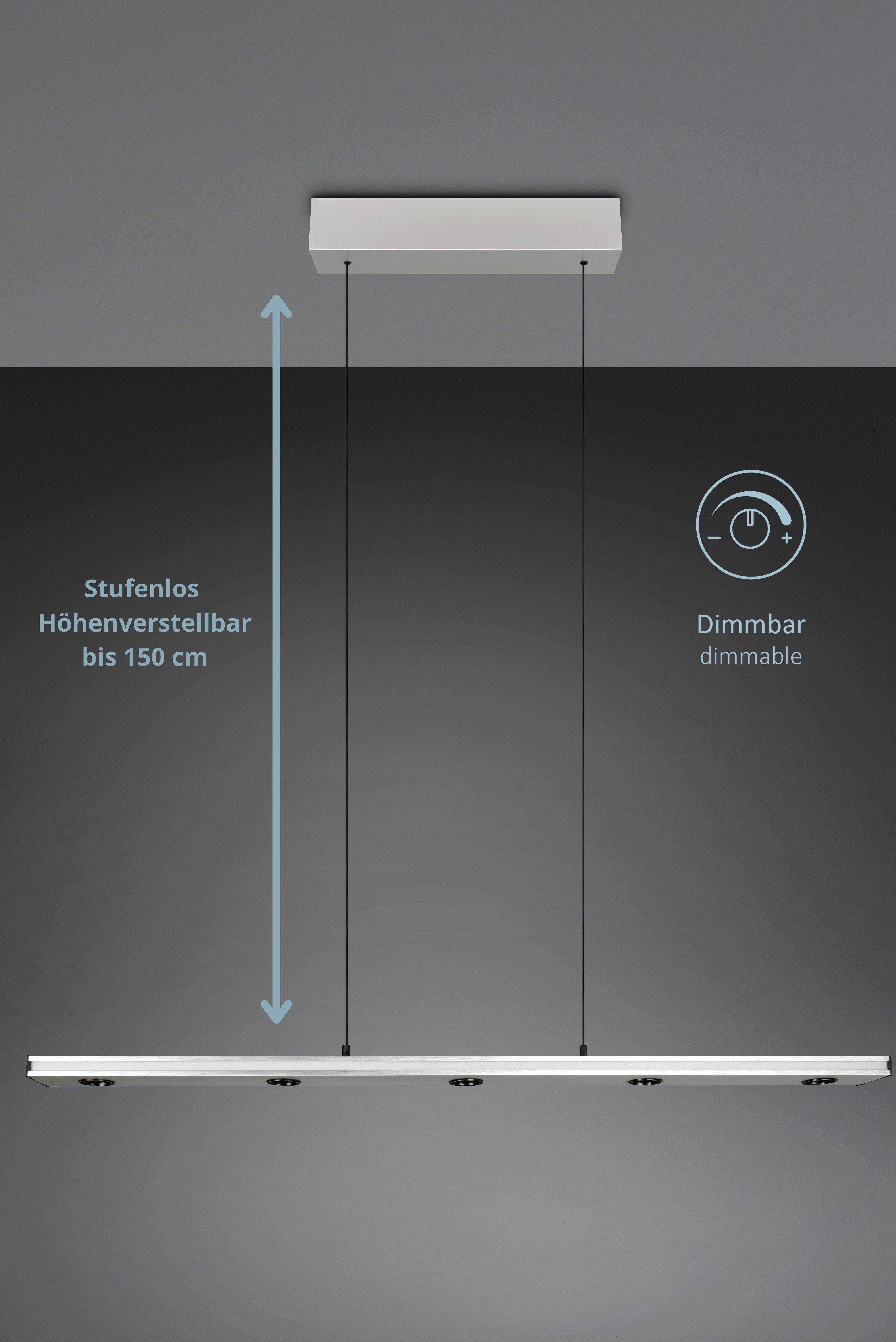 lightling LED Pendelleuchte Tyven, Helligkeit stufelos und Lichtfarbe stufenweise verstellbar, LED fest integriert, extra warmweiße. warmweiße und neutralweiße Lichtfarbe, höhenverstellbar bis 150 cm, Up-and-Down-Beleuchtung, Memory-Funktion