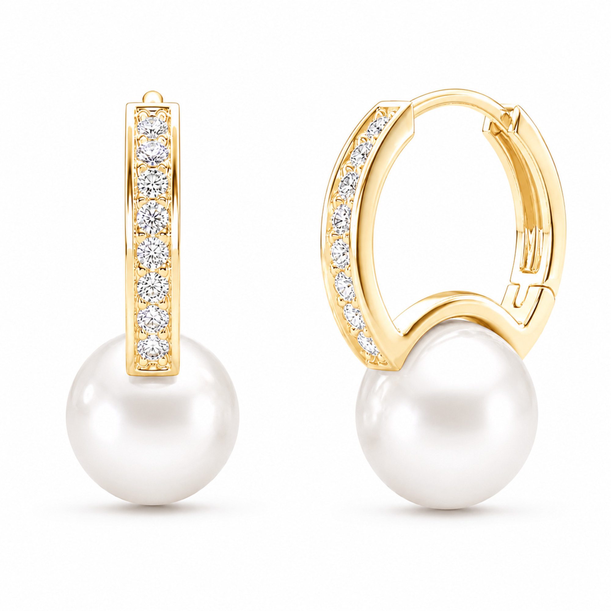 ROUGEMONT Perlenohrringe Elegante Damen Perlen Creolen mit funkelndem Zirkonia Besatz, Hypoallergen für empfindliche Haut