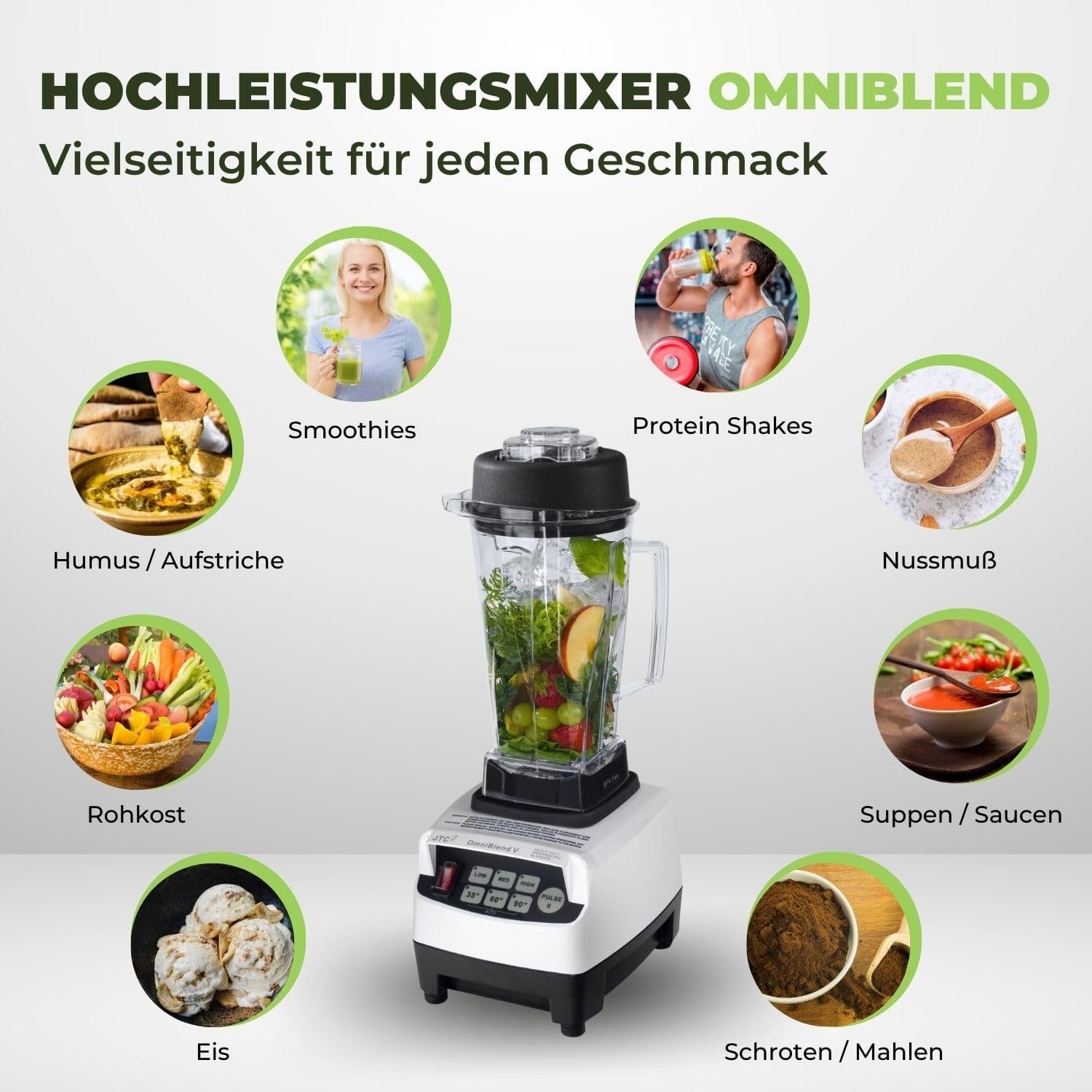 OmniBlend Standmixer JTC Omniblend V TM-800 Hochleistungsmixer Standmixer Smoothiemaker, 1200,00 W