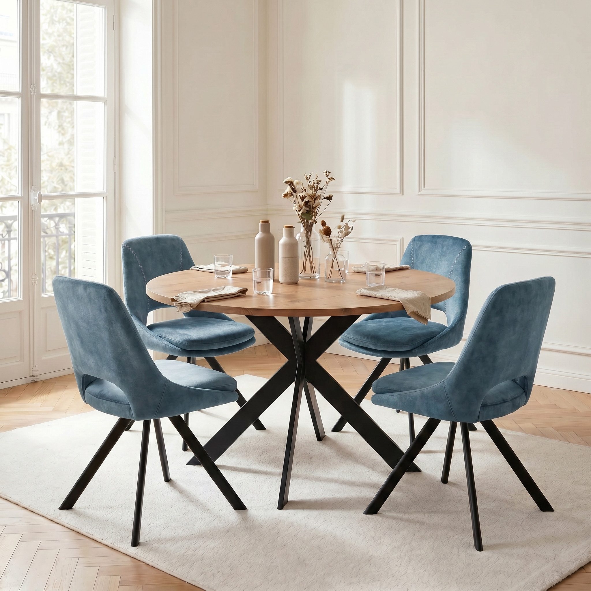 Jiexi Essgruppe Tisch- und Stuhlset, Runder Esstisch (115×75 cm) mit 4 Stühlen