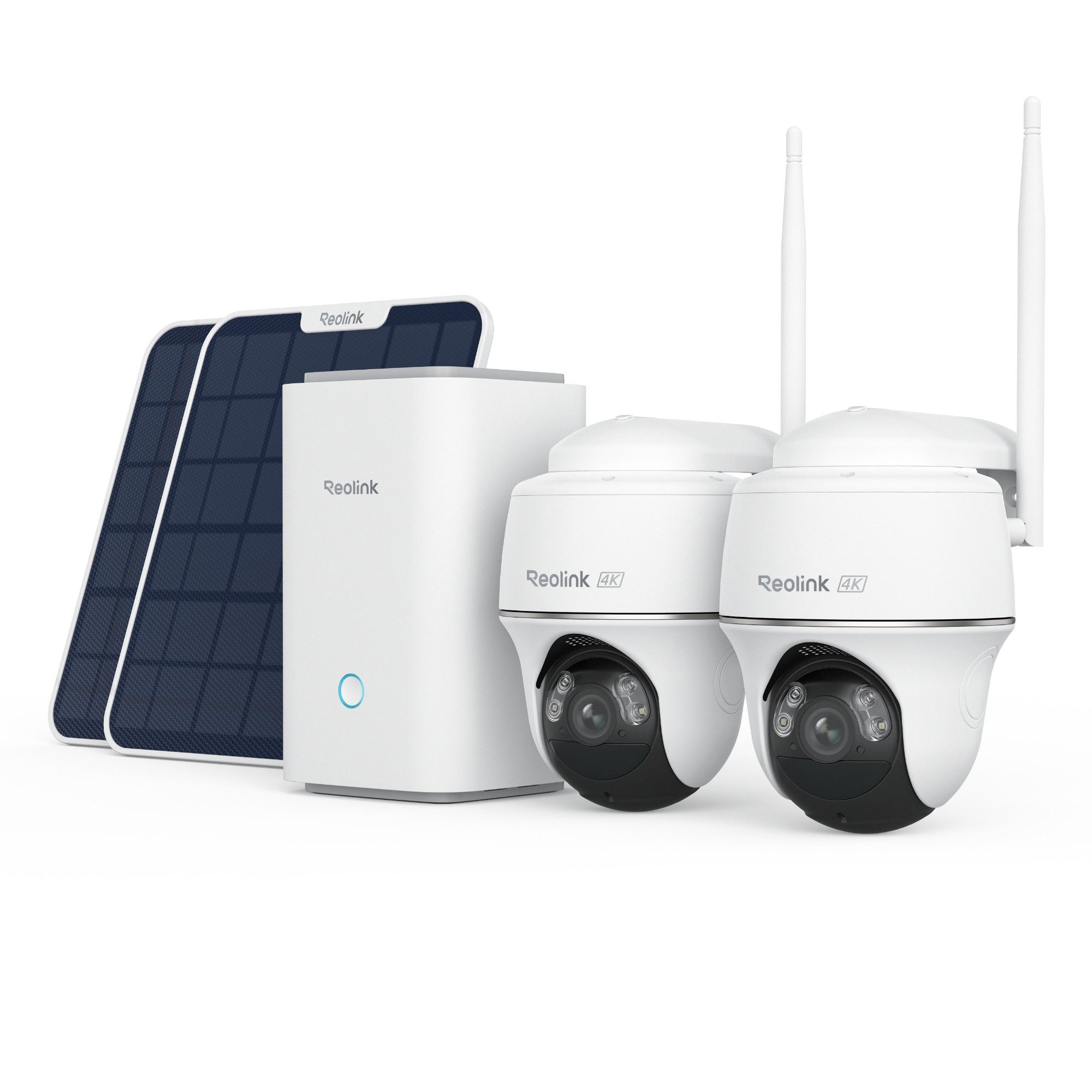 Reolink Überwachungskamera Kabelloses Sicherheitssystem mit 4K PT Akku Argus PT Ultra (AuBenbereich, 2-tlg., 360° Ansicht in 4K,Farbige Nachtsicht mit Reolink Home Hub)