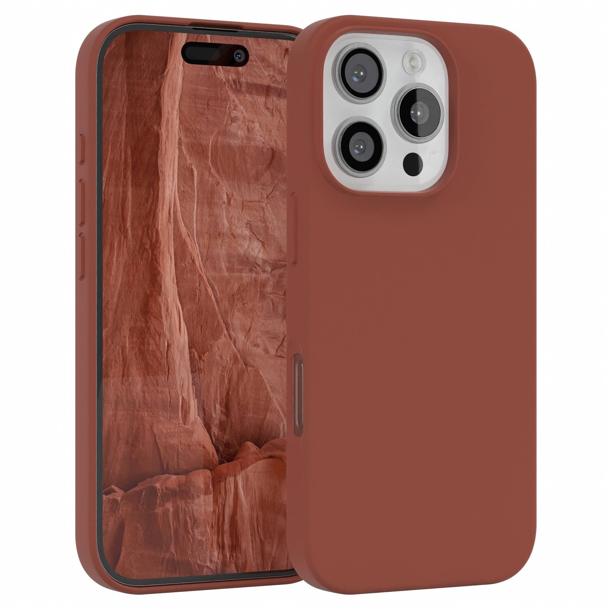 EAZY CASE Handyhülle Premium Silikon Case für Apple iPhone 16 Pro 6,3 Zoll, Silikonhülle Slimcover mit Displayschutz Hülle Cover Terrakotta