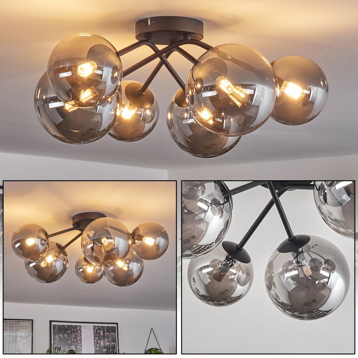 hofstein Deckenleuchte Deckenlampe aus Metall/Glas in günstig online kaufen
