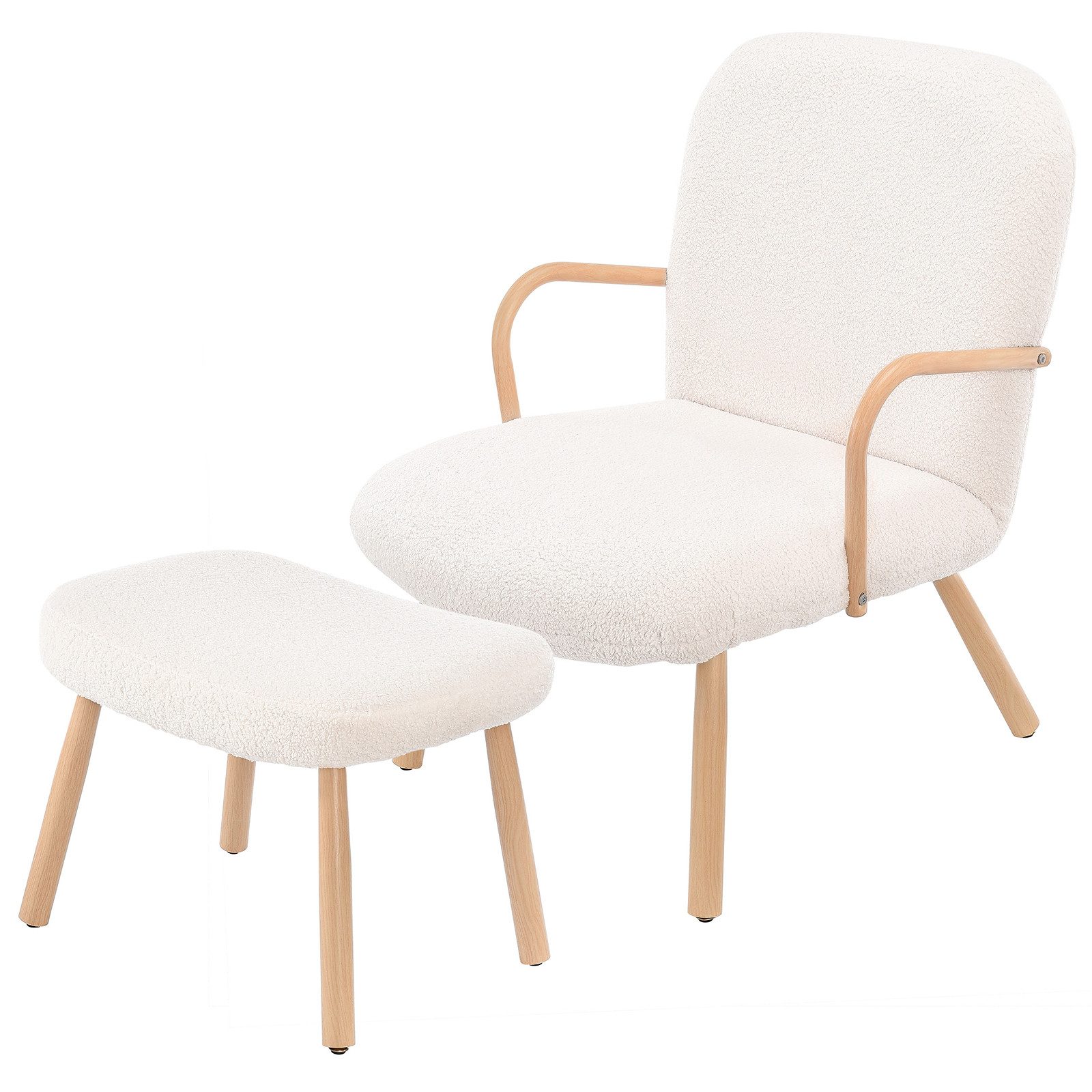 FUROKOY Ohrensessel Relaxsessel mit Hocker, Teddysamt, Holzbeine (Loungeses günstig online kaufen