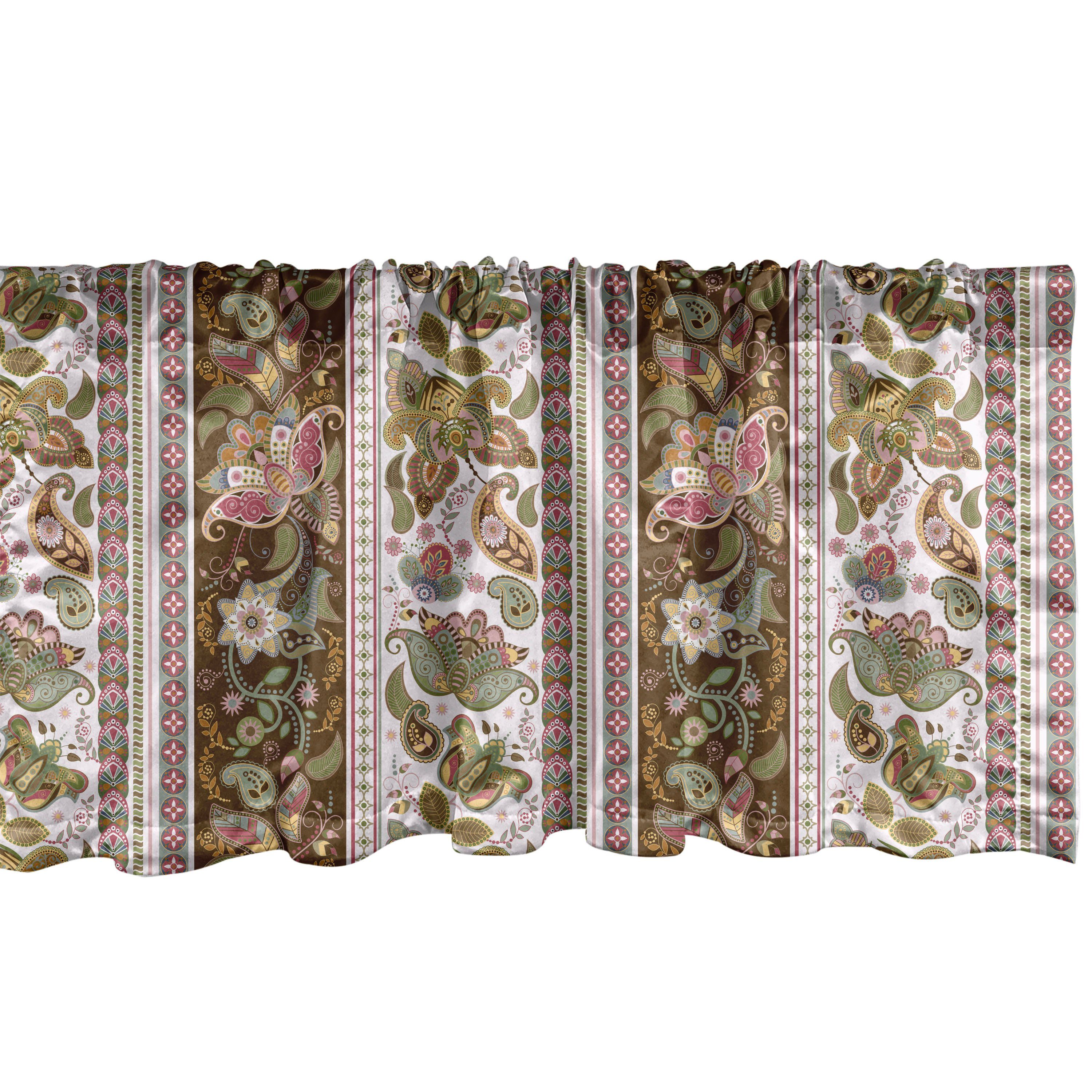 Scheibengardine Vorhang Volant für Küche Schlafzimmer Dekor mit Stangentasche, Abakuhaus, Microfaser, Bunt Persisch Blumenmuster