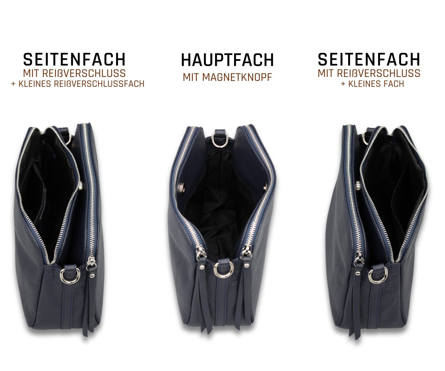 Adel Bags Schultertasche MARA Umhängetasche für Damen, Schultertasche aus Echtleder, hergestellt in Italien, mit 2 Riemen