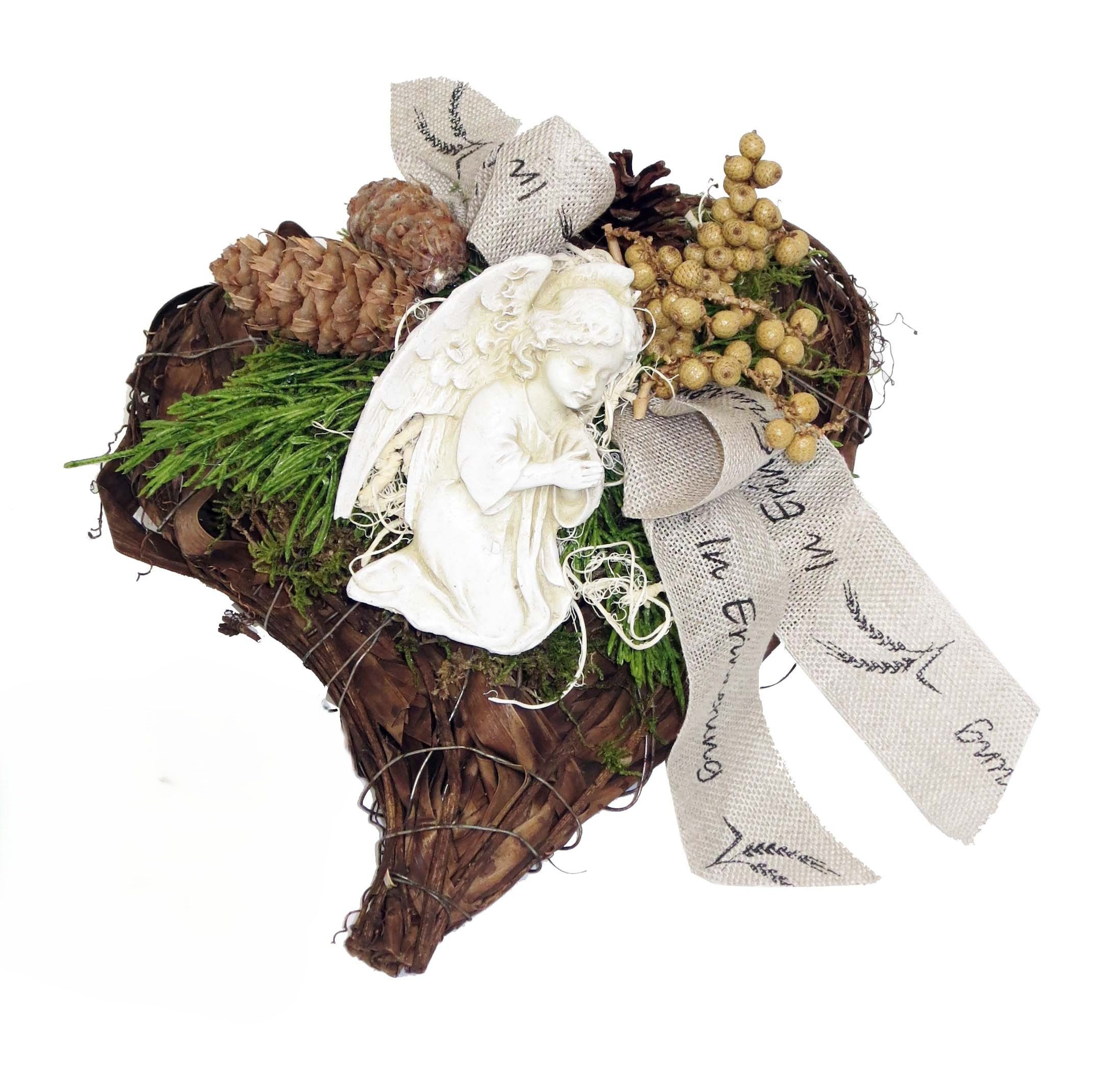 CreaFlor Home Dekokranz Moos Herz, Handarbeit, Natur, Motiv: Engel