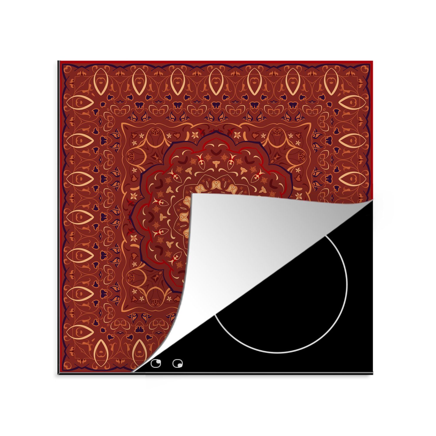 MuchoWow Herdblende-/Abdeckplatte Persischer Teppich - Muster - Mandala - Rot, Vinyl, (1 tlg), 78x78 cm, Ceranfeldabdeckung, Arbeitsplatte für küche | Herdabdeckplatten