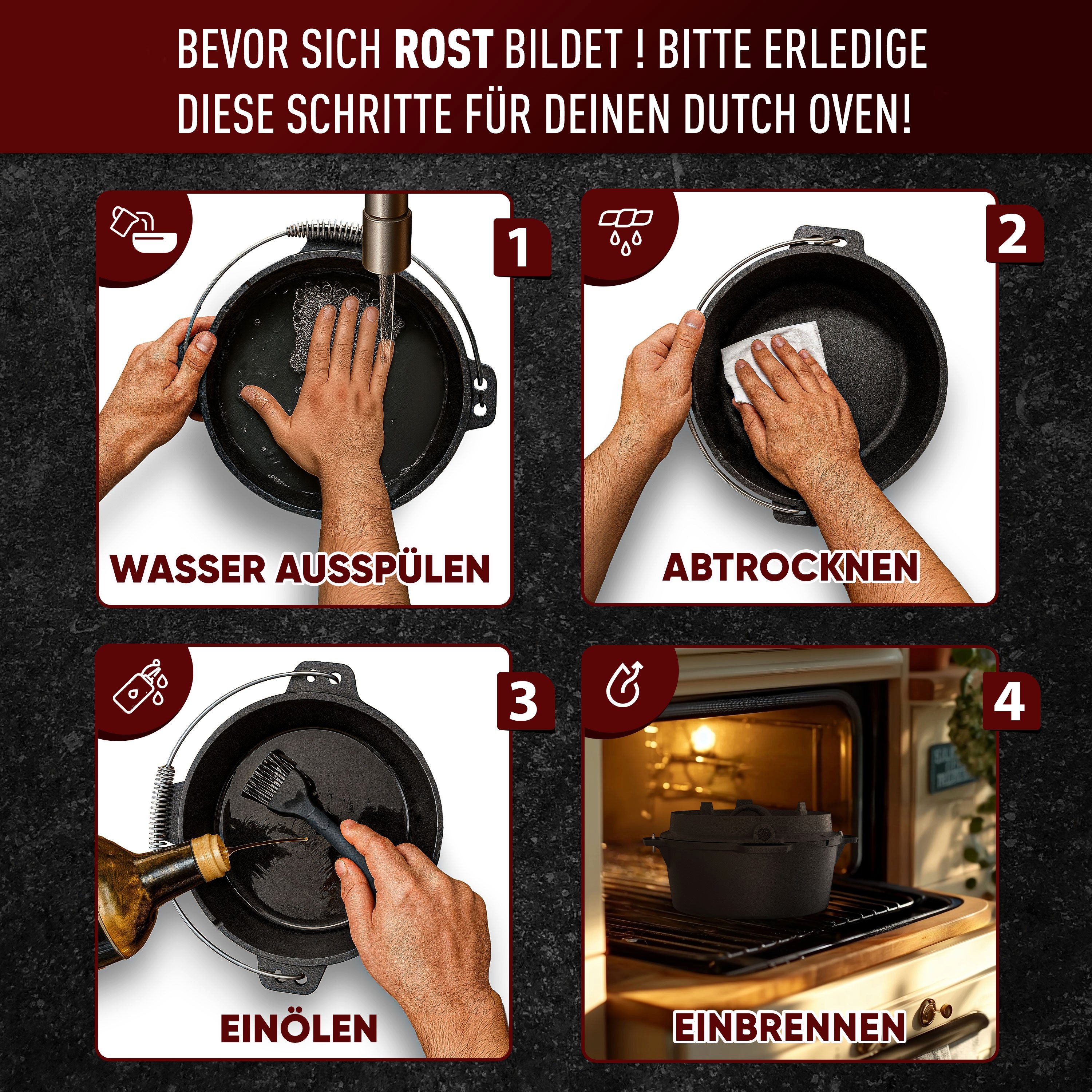 GUSSKÖNIG Schmortopf GUSSKÖNIG Dutch Oven Klassisch Topf ohne Füßen 4,5L Set