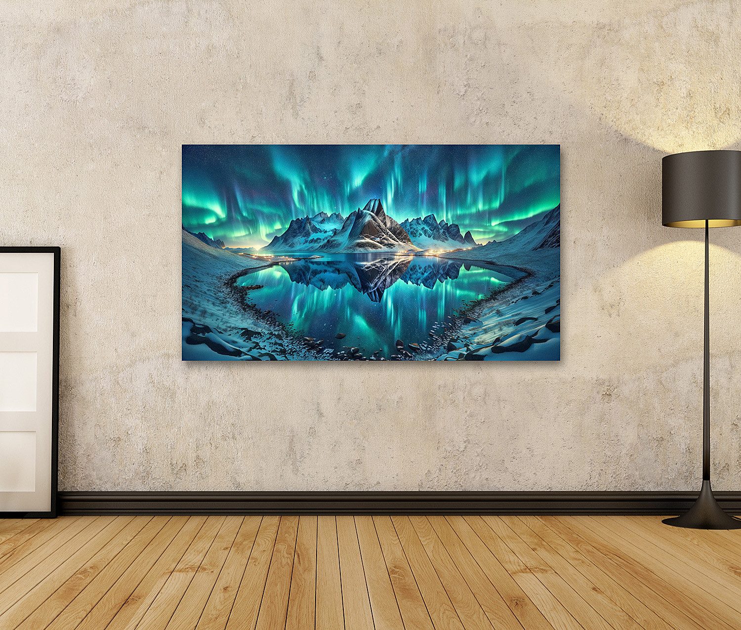 islandburner Leinwandbild Polarlichter über Nachtlandschaft atemberaubend Aurora Borealis – Bild 2 von 3