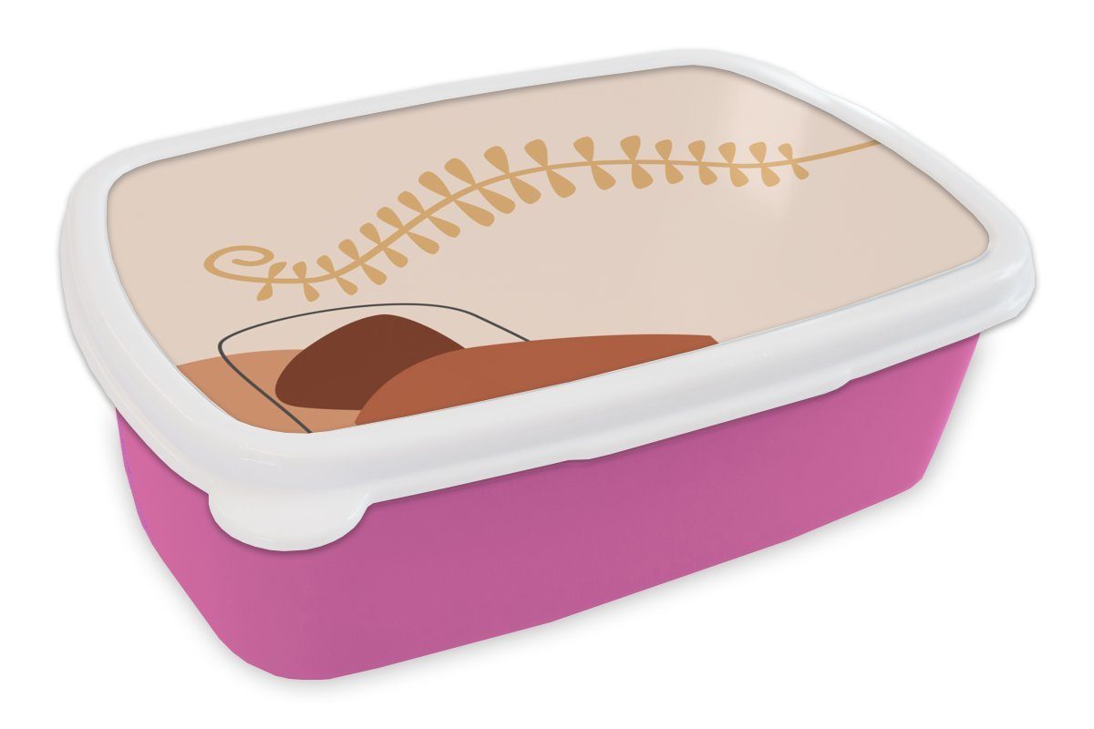 Secondhandladen MuchoWow Lunchbox Brotbox - Kunststoff Pastell, Snackbox, Brotdose Erwachsene, Pflanze Sommer Kunststoff, (2-tlg), - Abstrakt rosa Kinder, - für Mädchen
