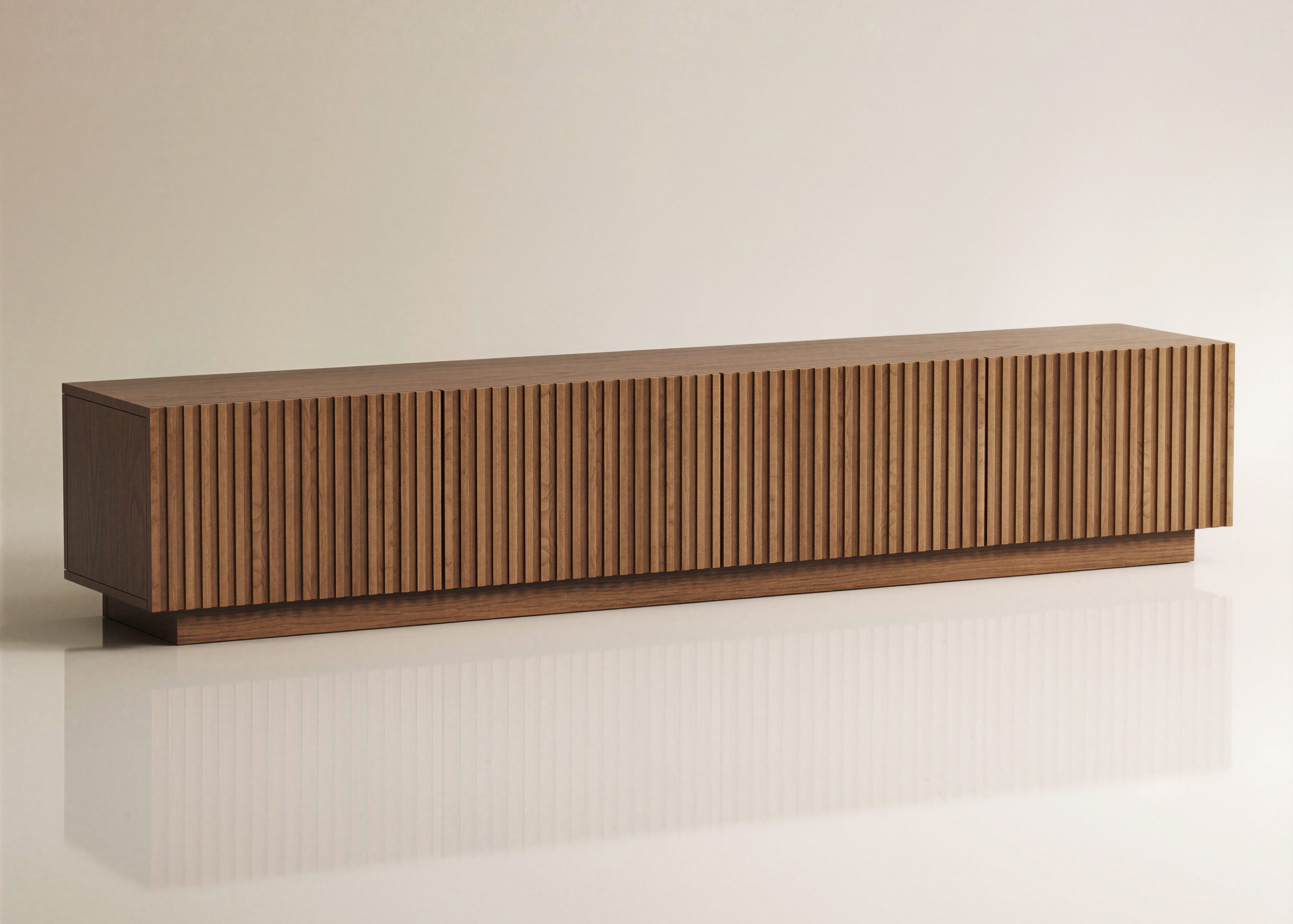 oleyluckidea TV-Schrank TV Lowboard mit Lamellentüren & großem Stauraum, Braun Breite 220 cm