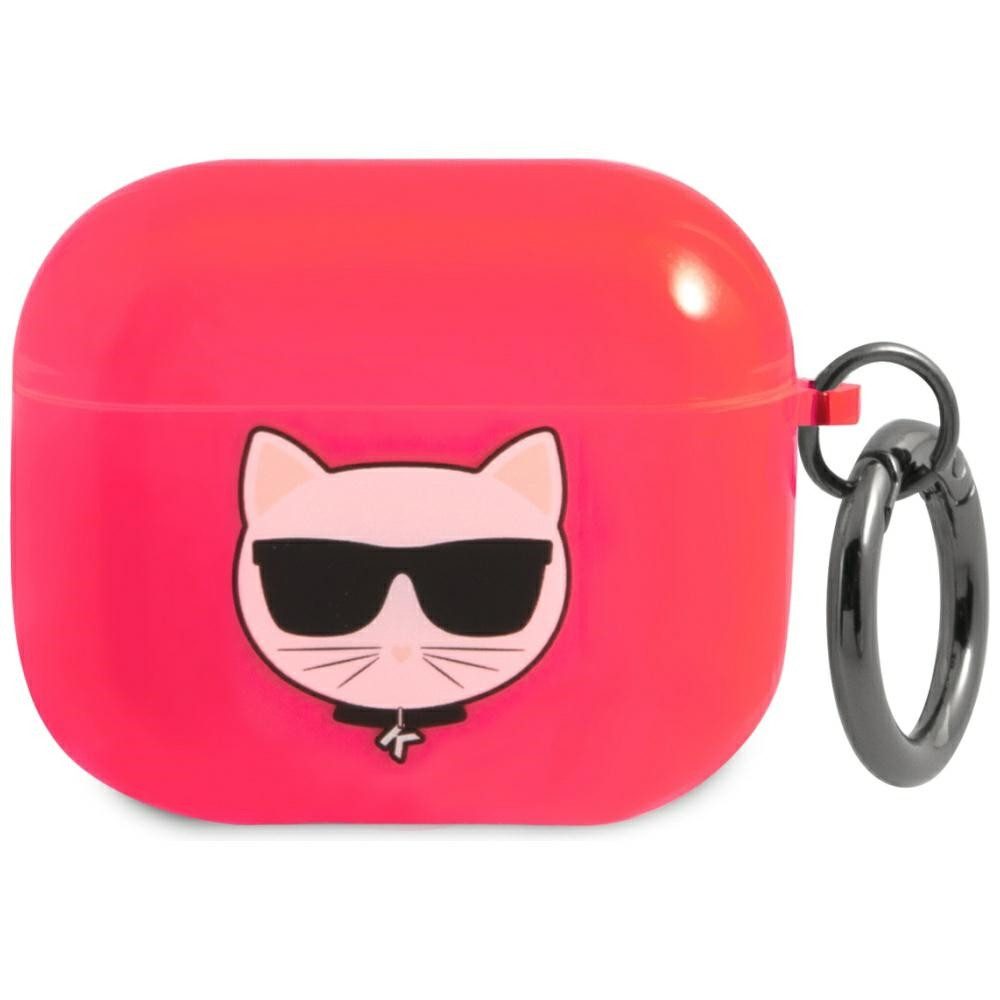 KARL LAGERFELD Kopfhörer-Schutzhülle Ohrhörerhülle Ladeschalenhülle Schutzetui, Choupette-Motiv, Karabinerring, Rundumschutz