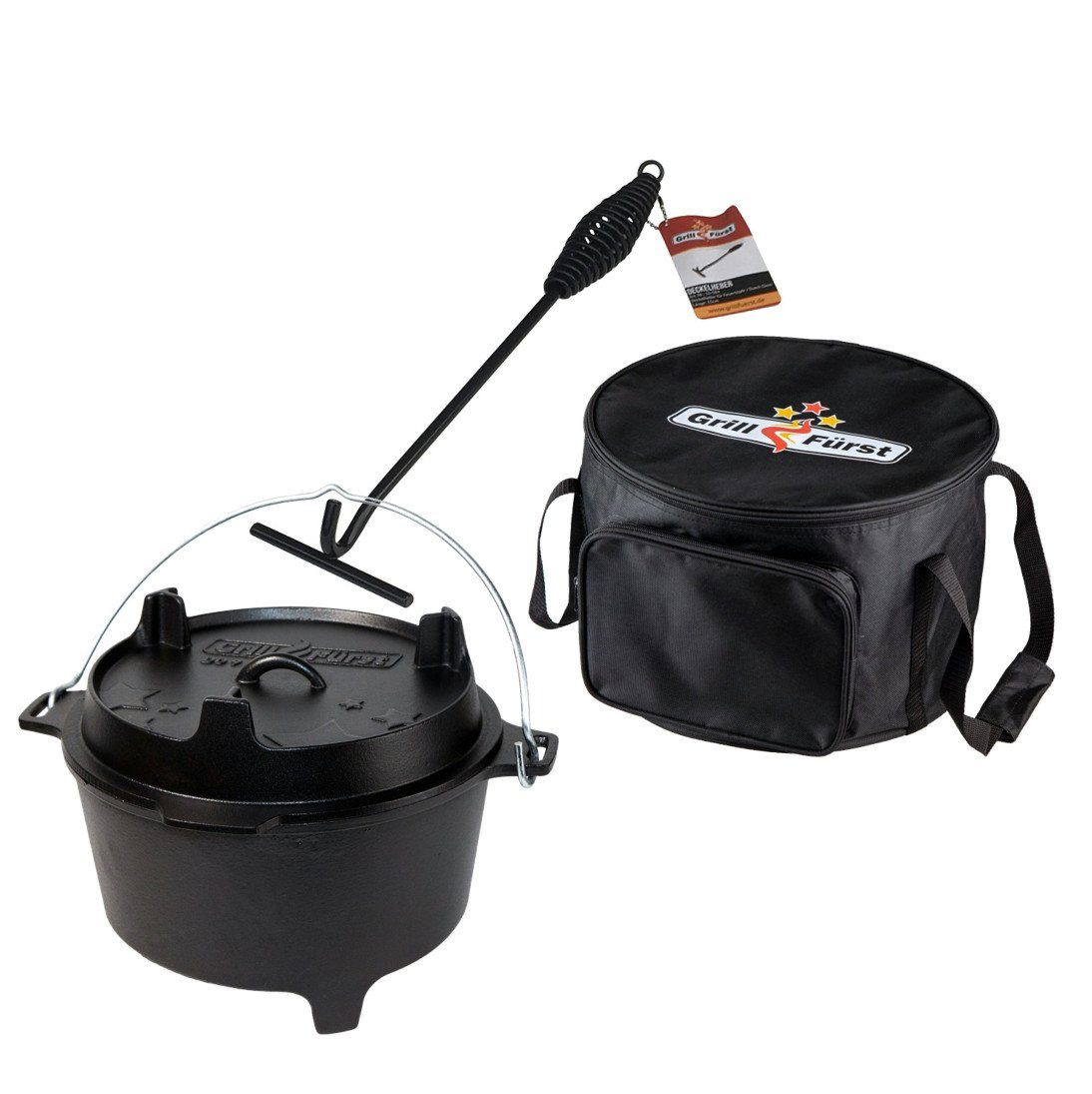 Grillfürst Bratentopf Grillfürst Dutch Oven BBQ Edition DO 9 (ca. 9 Liter) - mit 35cm Deckelheber und Aufbewahrungstasche